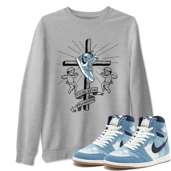 1s Denim shirts to match jordans Kicks Give Pleasures sneaker match tees Air Jordan 1 Denim SNRT Sneaker Tees streetwear brand Heather Grey 1 unisex cotton tee