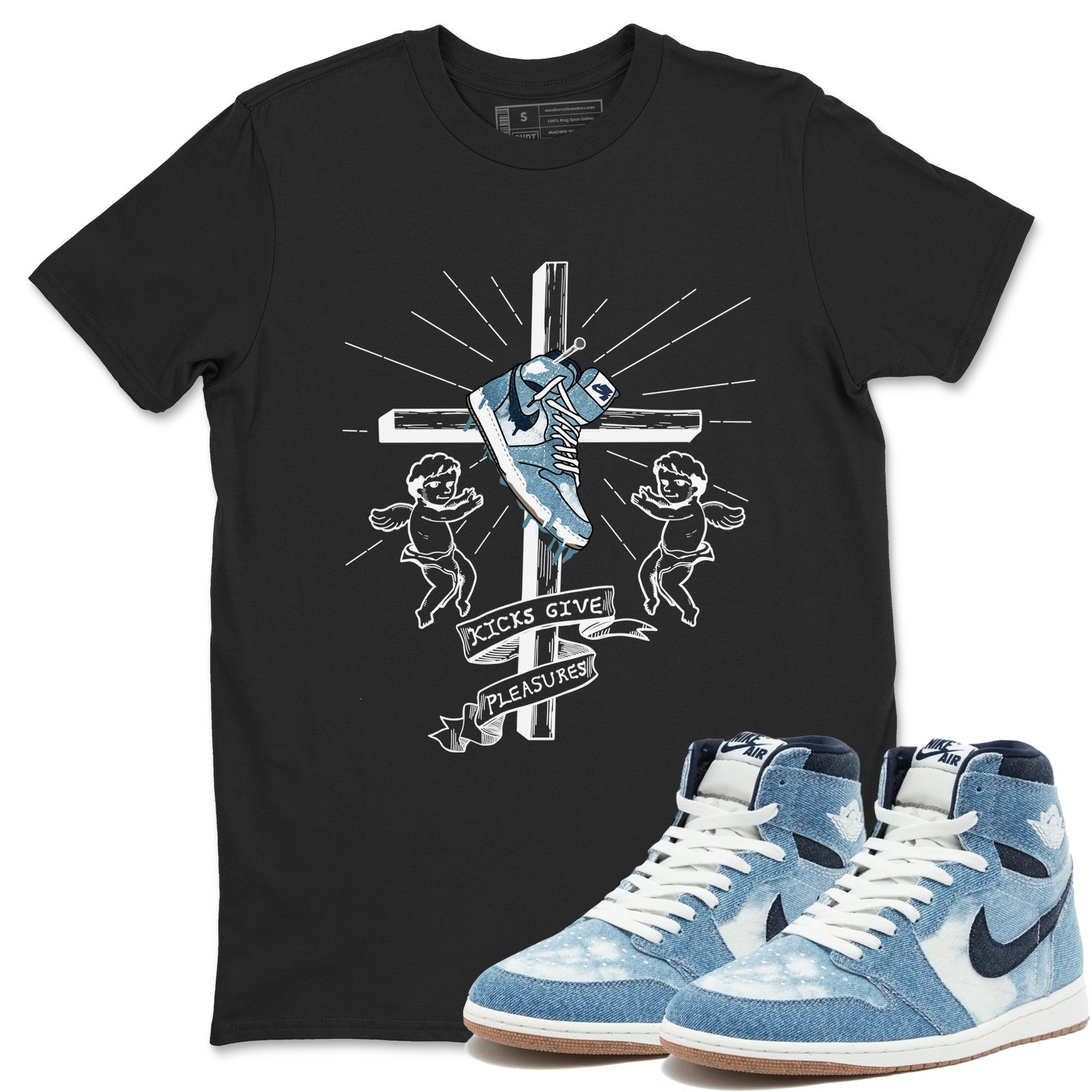 1s Denim shirts to match jordans Kicks Give Pleasures sneaker match tees Air Jordan 1 Denim SNRT Sneaker Tees streetwear brand Black 1 unisex cotton tee