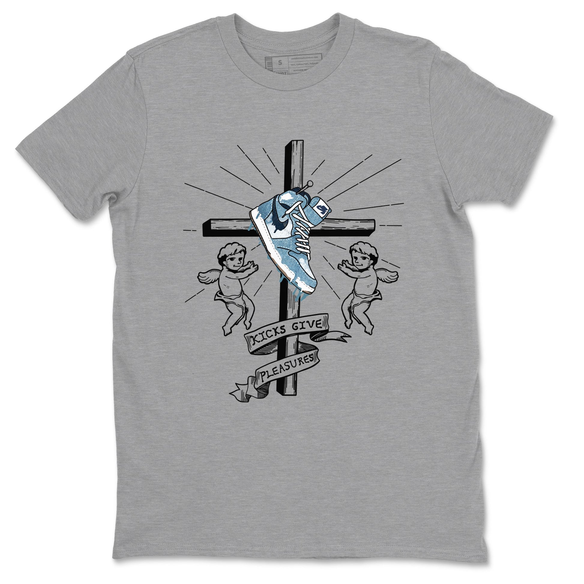 1s Denim shirts to match jordans Kicks Give Pleasures sneaker match tees Air Jordan 1 Denim SNRT Sneaker Tees streetwear brand Heather Grey 2 unisex cotton tee