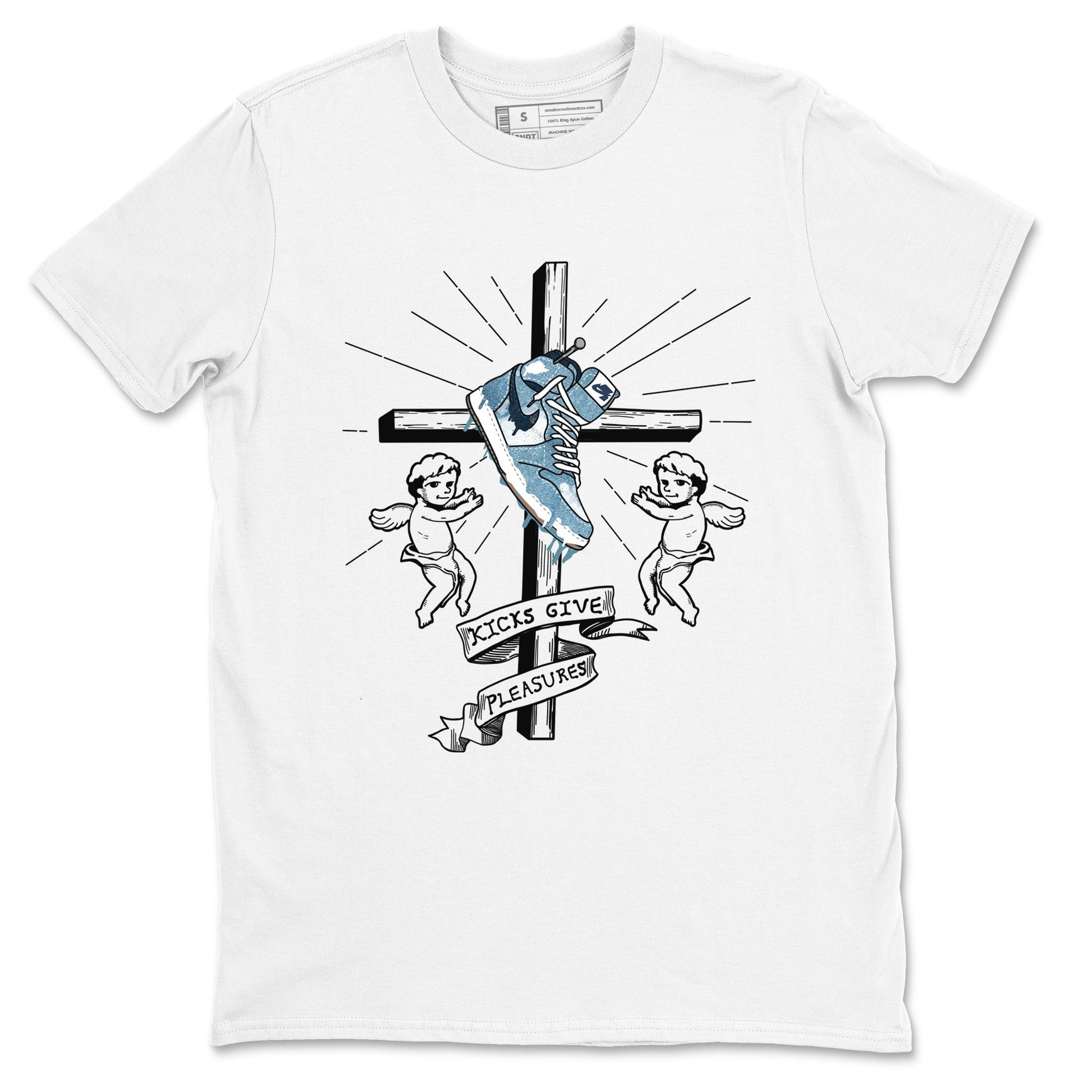 1s Denim shirts to match jordans Kicks Give Pleasures sneaker match tees Air Jordan 1 Denim SNRT Sneaker Tees streetwear brand White 2 unisex cotton tee