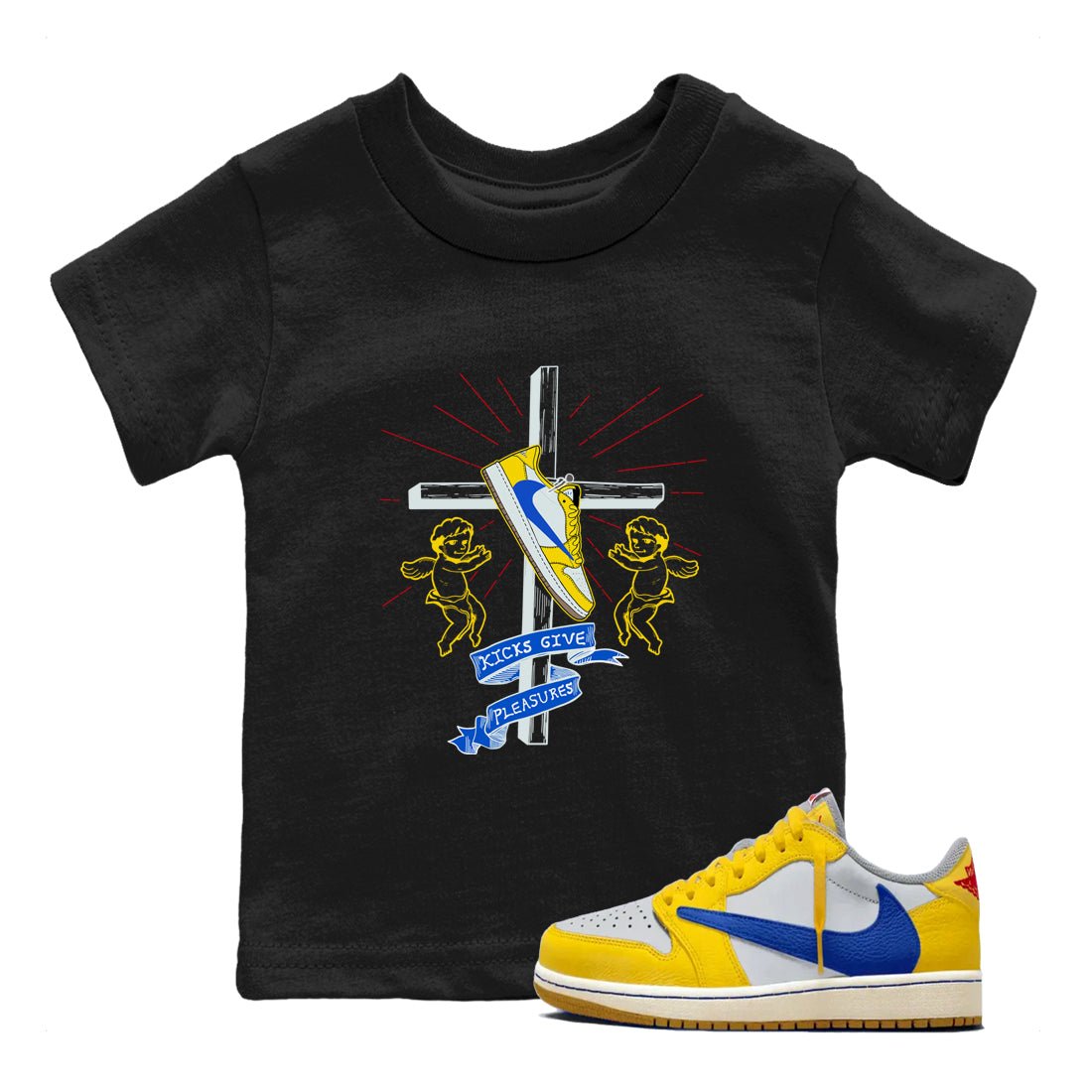AJ1 Travis Scott Canary shirt to match jordans Kicks Give Pleasures sneaker tees Air Jordan 1 Travis Scott Canary SNRT sneaker release tees baby toddler Black 1 cotton Shirt
