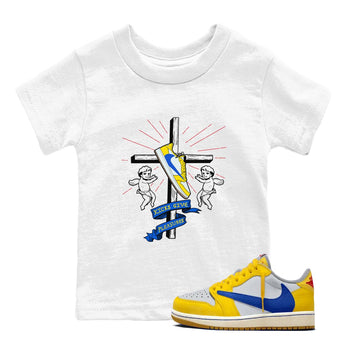 AJ1 Travis Scott Canary shirt to match jordans Kicks Give Pleasures sneaker tees Air Jordan 1 Travis Scott Canary SNRT sneaker release tees baby toddler White 1 cotton Shirt