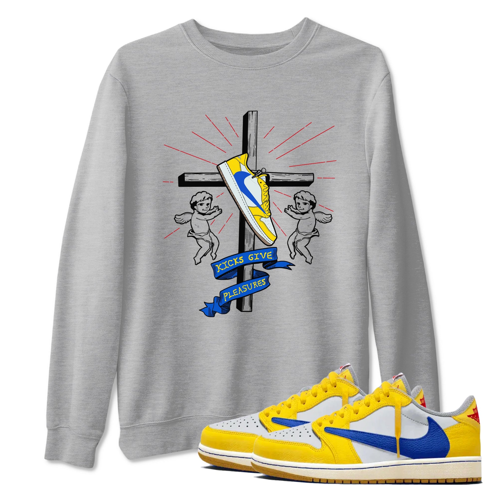 AJ1 Travis Scott Canary shirt to match jordans Kicks Give Pleasures sneaker tees Air Jordan 1 Travis Scott Canary SNRT Sneaker Release Tees unisex cotton Heather Grey 1 crew neck shirt