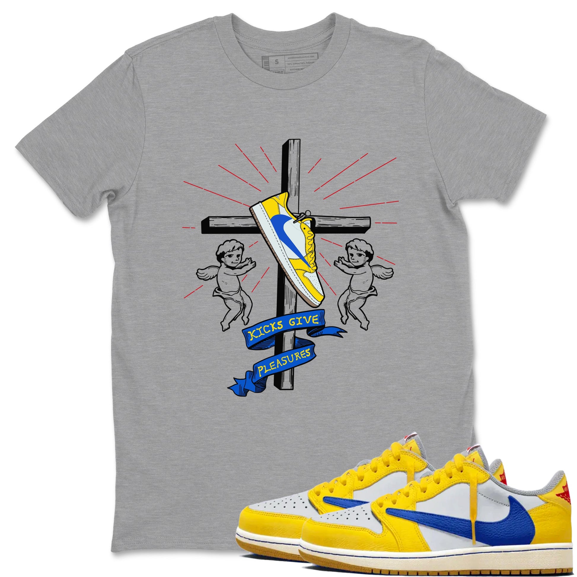 AJ1 Travis Scott Canary shirt to match jordans Kicks Give Pleasures sneaker tees Air Jordan 1 Travis Scott Canary SNRT Sneaker Release Tees unisex cotton Heather Grey 1 crew neck shirt