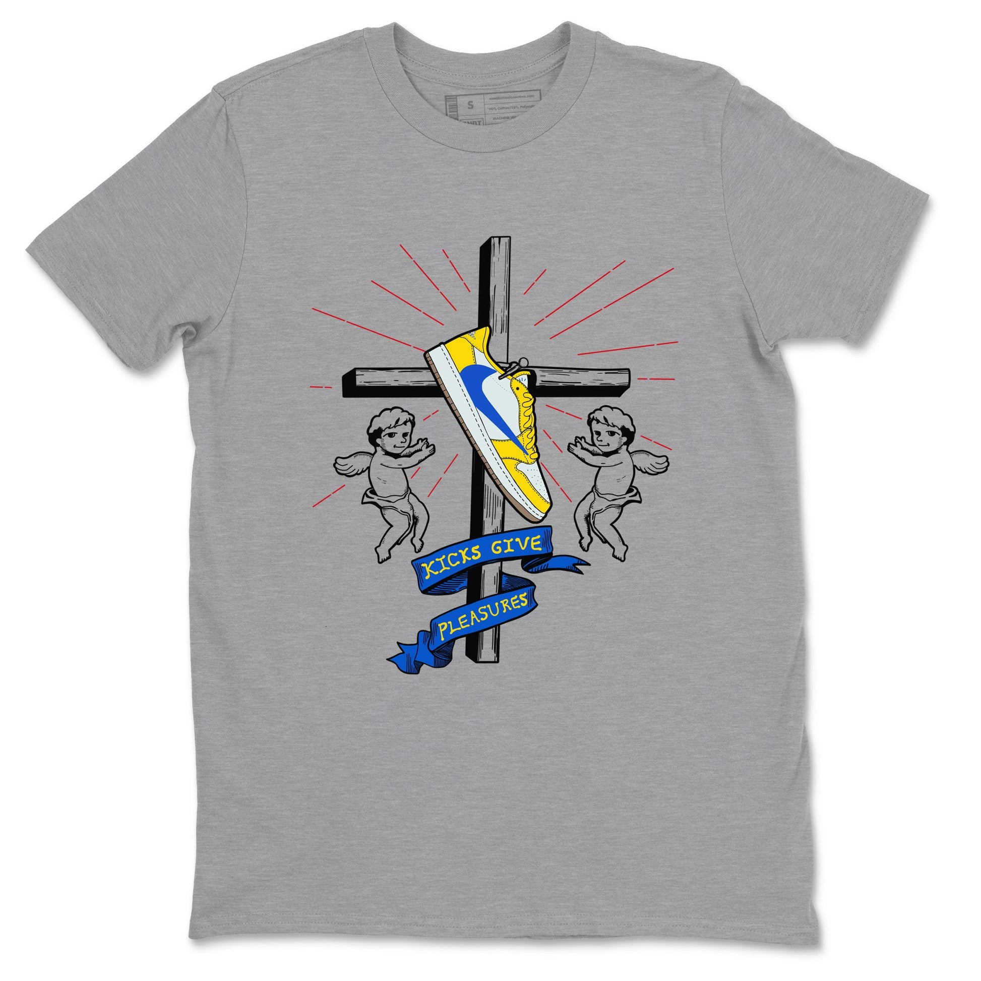 AJ1 Travis Scott Canary shirt to match jordans Kicks Give Pleasures sneaker tees Air Jordan 1 Travis Scott Canary SNRT Sneaker Release Tees unisex cotton Heather Grey 2 crew neck shirt