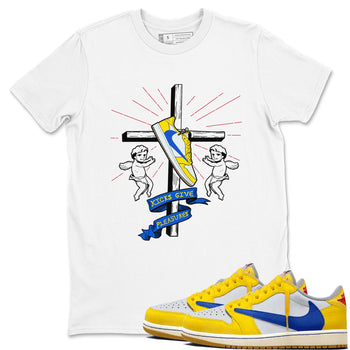 AJ1 Travis Scott Canary shirt to match jordans Kicks Give Pleasures sneaker tees Air Jordan 1 Travis Scott Canary SNRT Sneaker Release Tees unisex cotton White 1 crew neck shirt