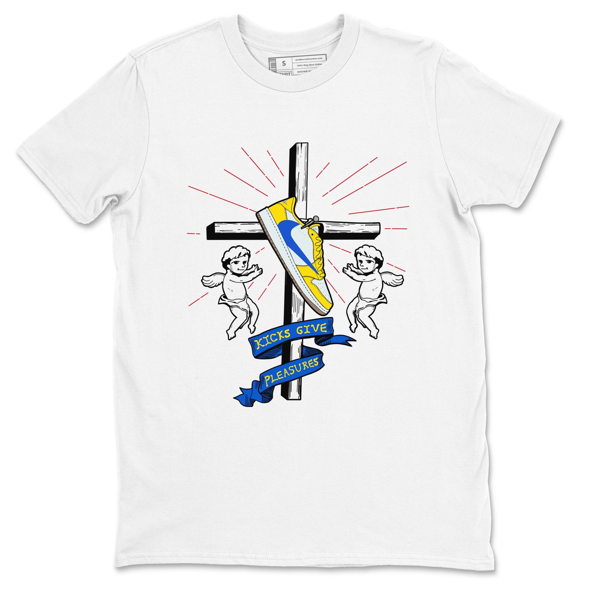 AJ1 Travis Scott Canary shirt to match jordans Kicks Give Pleasures sneaker tees Air Jordan 1 Travis Scott Canary SNRT Sneaker Release Tees unisex cotton White 2 crew neck shirt