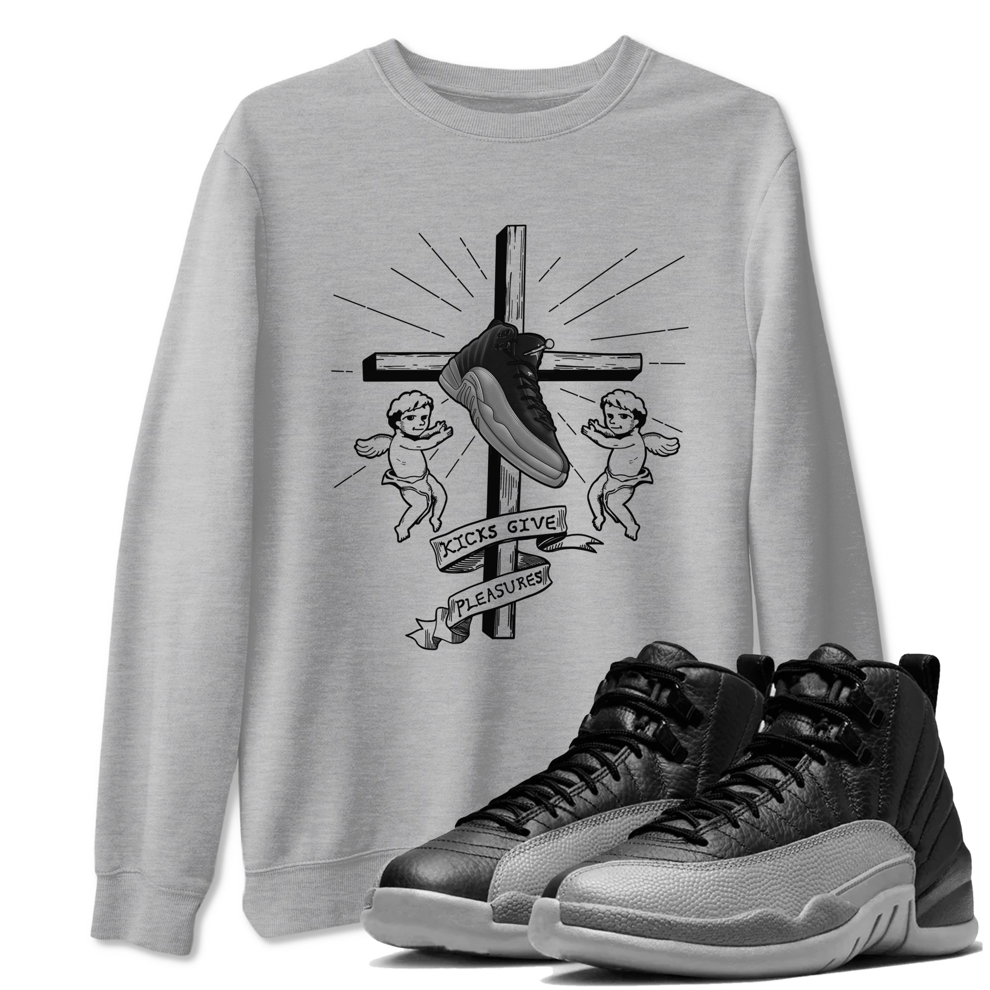 12s Black Wolf Grey shirts to match jordans Kicks Give Pleasures sneaker match tees Air Jordan 12 Barons match shoes to clothes SNRT Sneaker Tees unisex cotton Heather Grey 1 shirts