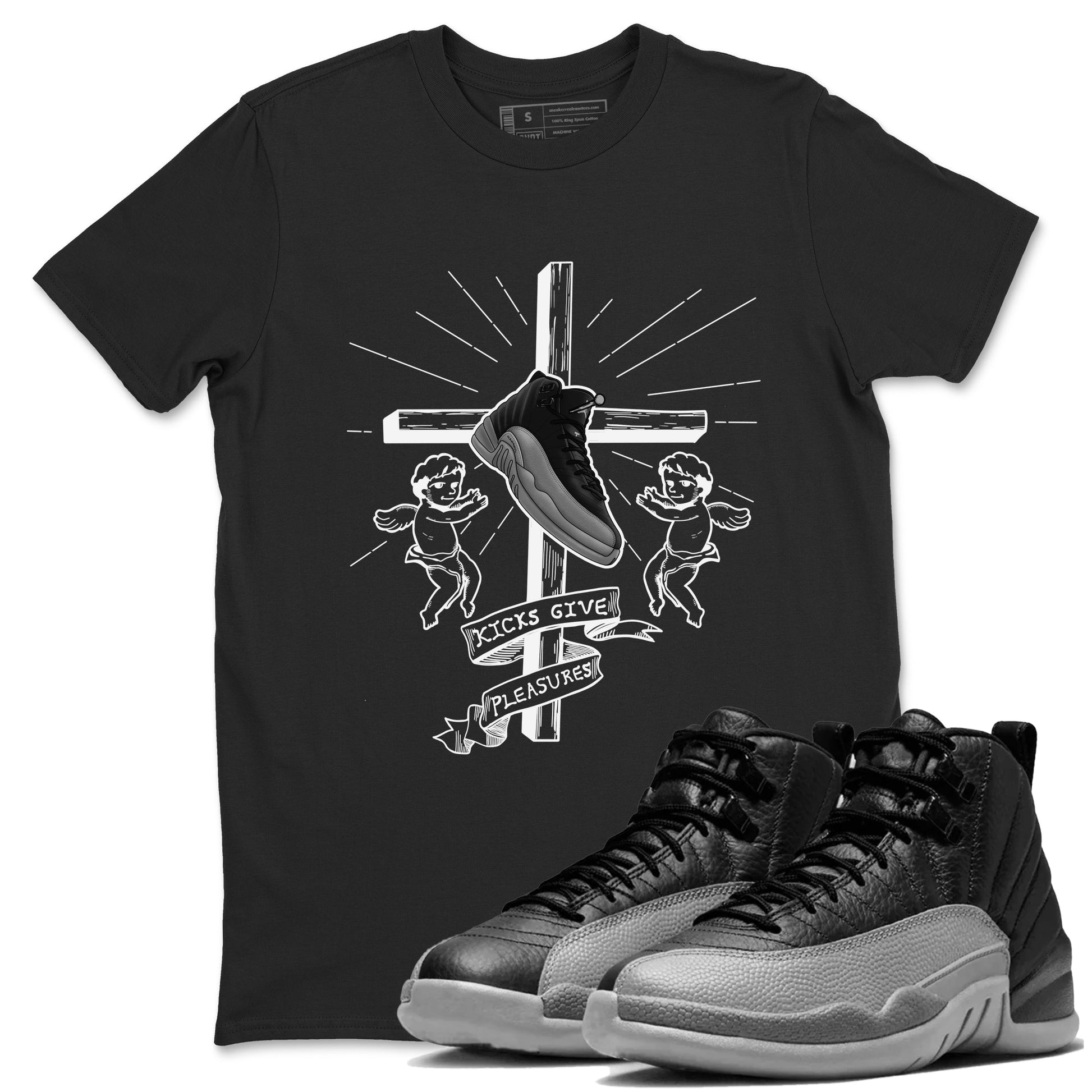 12s Black Wolf Grey shirts to match jordans Kicks Give Pleasures sneaker match tees Air Jordan 12 Barons match shoes to clothes SNRT Sneaker Tees unisex cotton Black 1 shirts