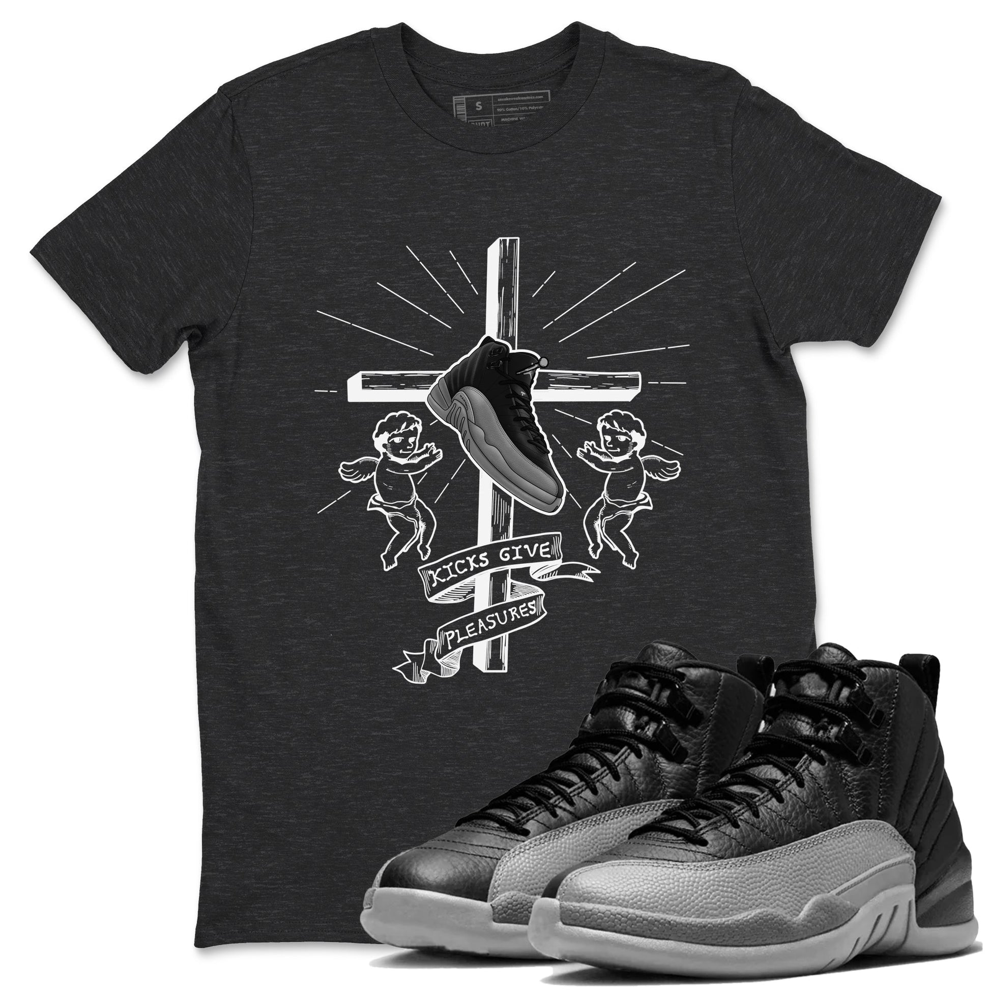 12s Black Wolf Grey shirts to match jordans Kicks Give Pleasures sneaker match tees Air Jordan 12 Barons match shoes to clothes SNRT Sneaker Tees unisex cotton Charcoal Heather 1 shirts