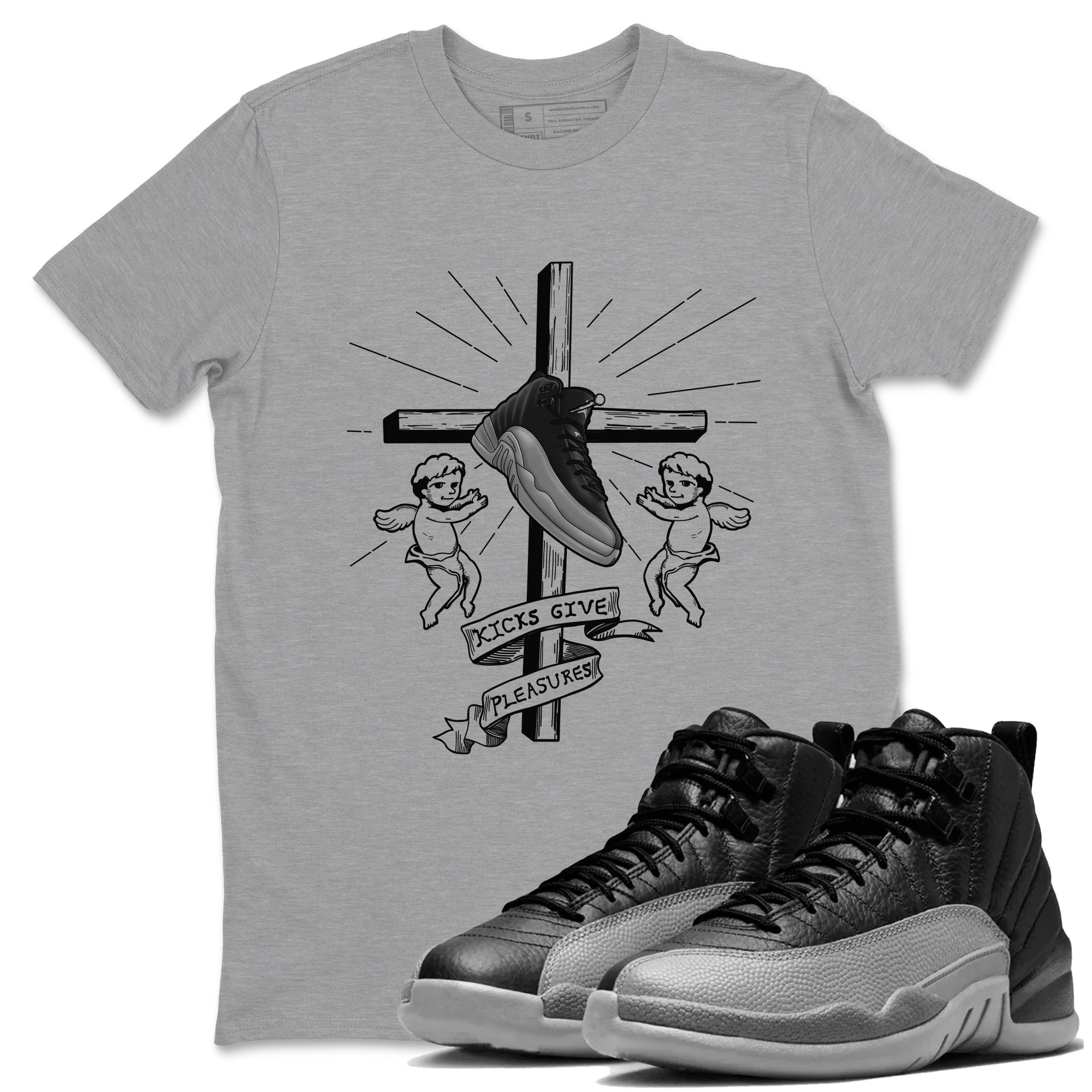 12s Black Wolf Grey shirts to match jordans Kicks Give Pleasures sneaker match tees Air Jordan 12 Barons match shoes to clothes SNRT Sneaker Tees unisex cotton Heather Grey 1 shirts