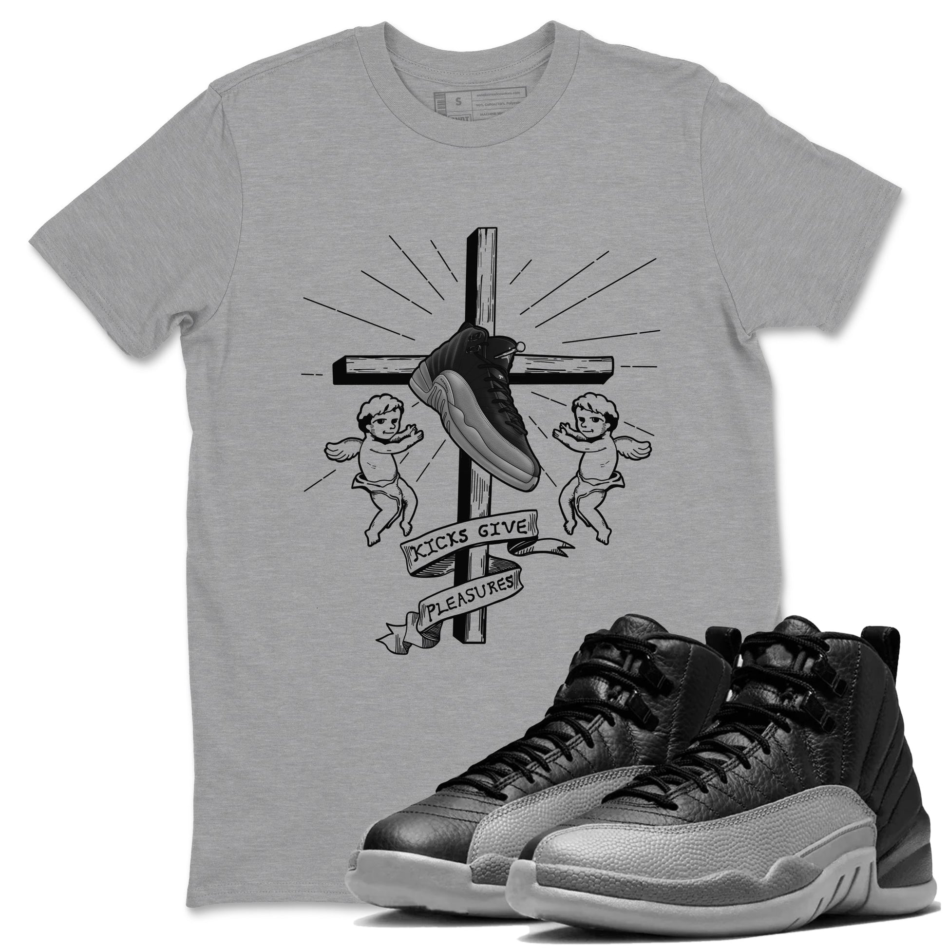 12s Black Wolf Grey shirts to match jordans Kicks Give Pleasures sneaker match tees Air Jordan 12 Barons match shoes to clothes SNRT Sneaker Tees unisex cotton Heather Grey 1 shirts