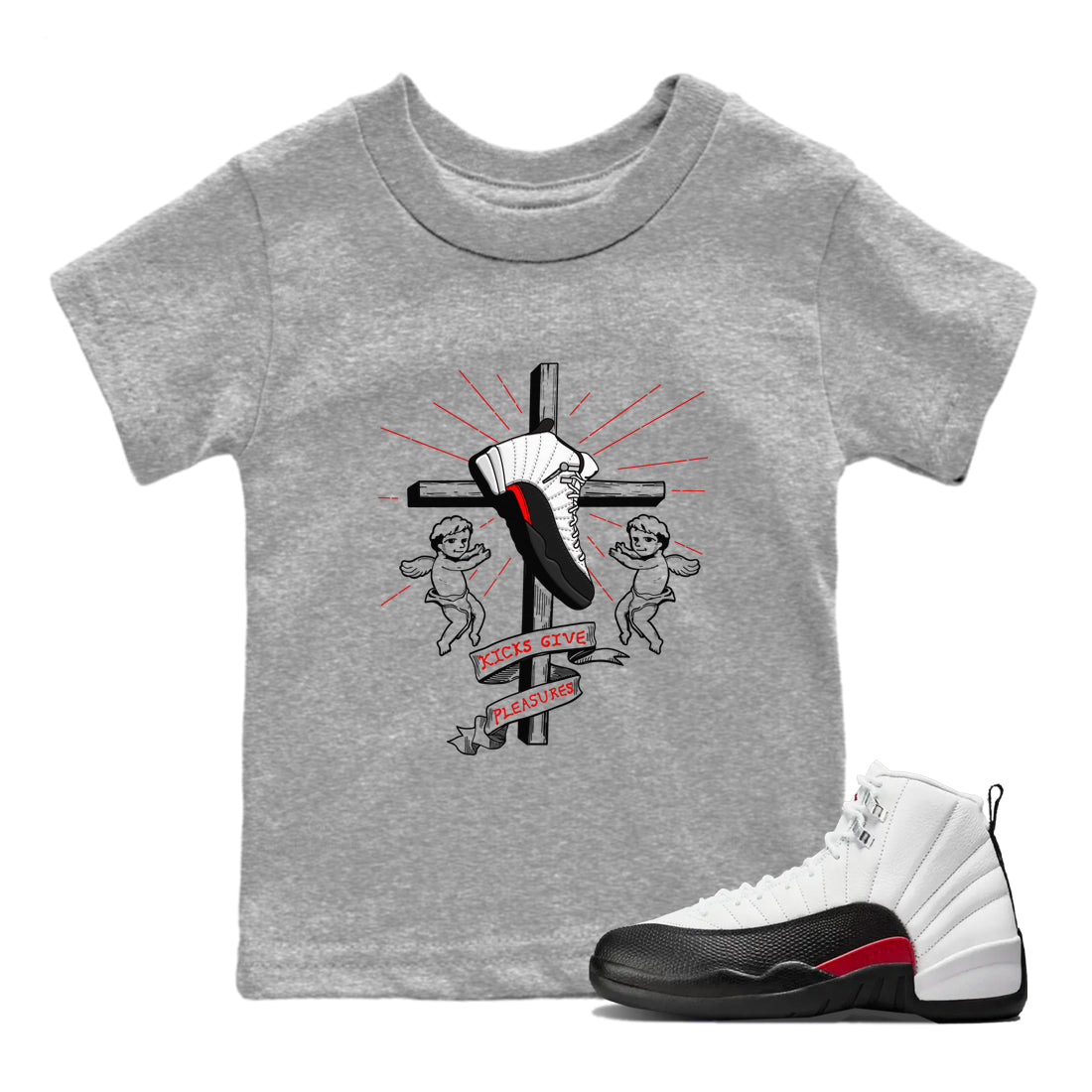 Air Jordan 12 Red Taxi shirts to match jordans Kicks Give Pleasures sneaker match tees 12s Red Taxi SNRT sneaker release tees baby toddler Heather Grey 1 cotton Shirt