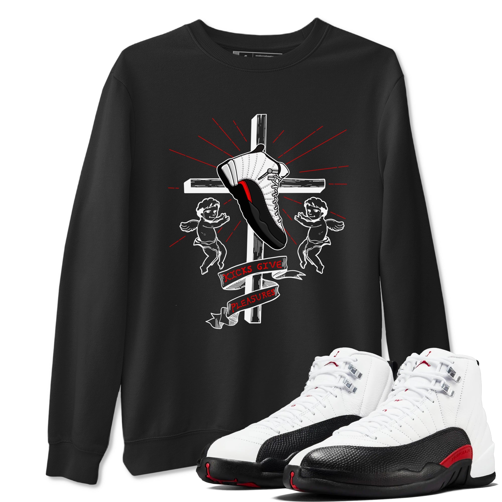 Air Jordan 12 Red Taxi shirts to match jordans Kicks Give Pleasures sneaker match tees 12s Red Taxi SNRT sneaker release Tees unisex cotton Black 1 crew neck shirt