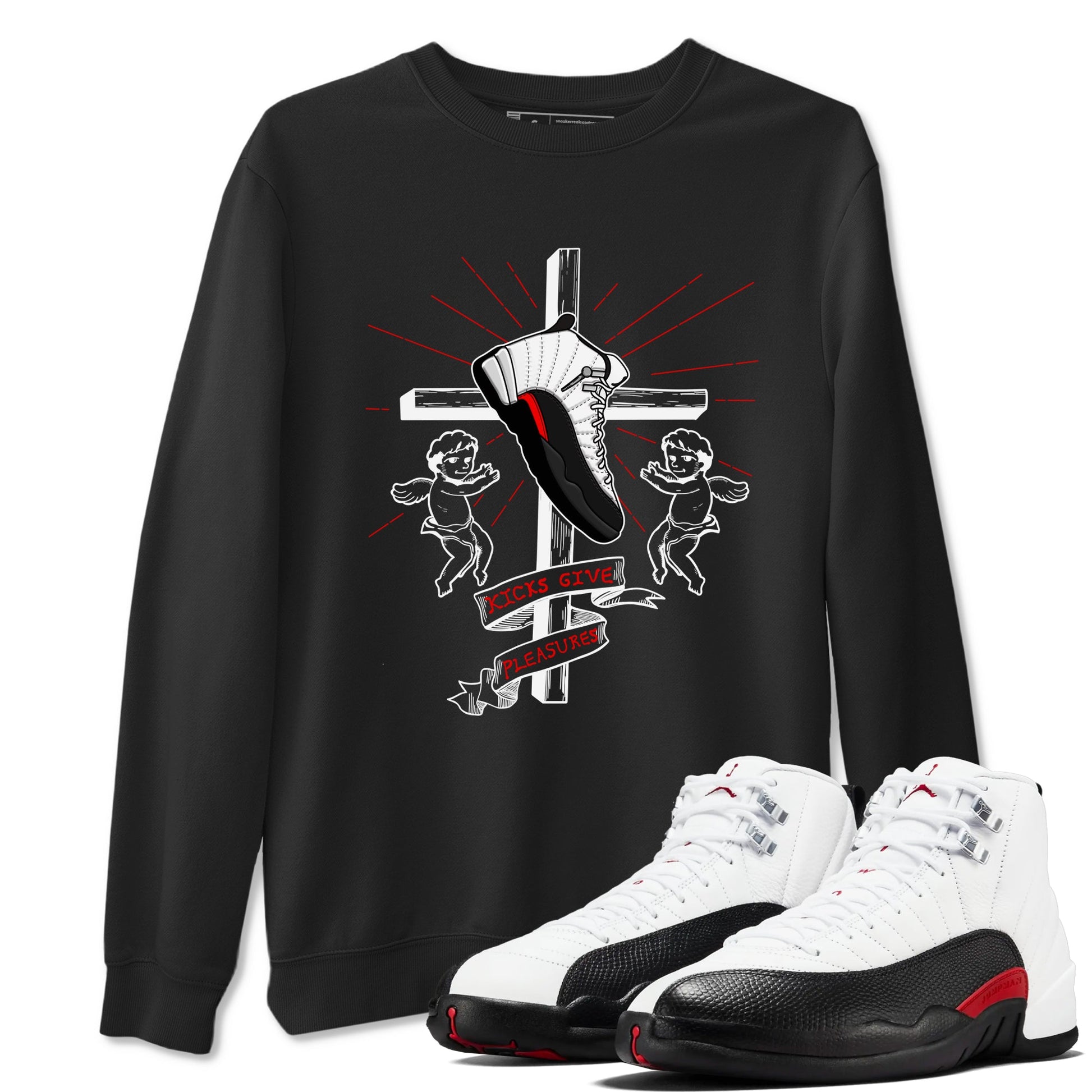 Air Jordan 12 Red Taxi shirts to match jordans Kicks Give Pleasures sneaker match tees 12s Red Taxi SNRT sneaker release Tees unisex cotton Black 1 crew neck shirt