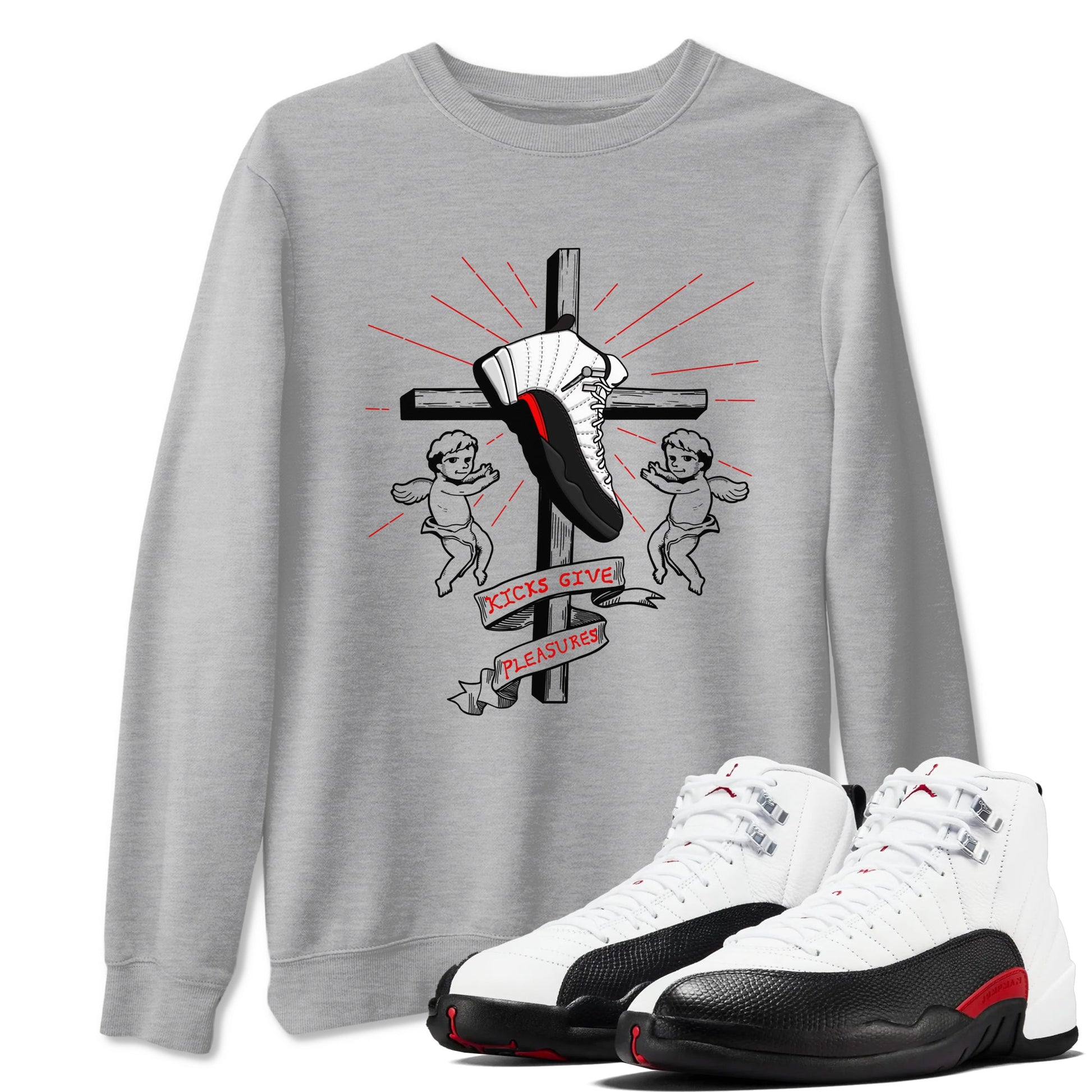 Air Jordan 12 Red Taxi shirts to match jordans Kicks Give Pleasures sneaker match tees 12s Red Taxi SNRT sneaker release Tees unisex cotton Heather Grey 1 crew neck shirt
