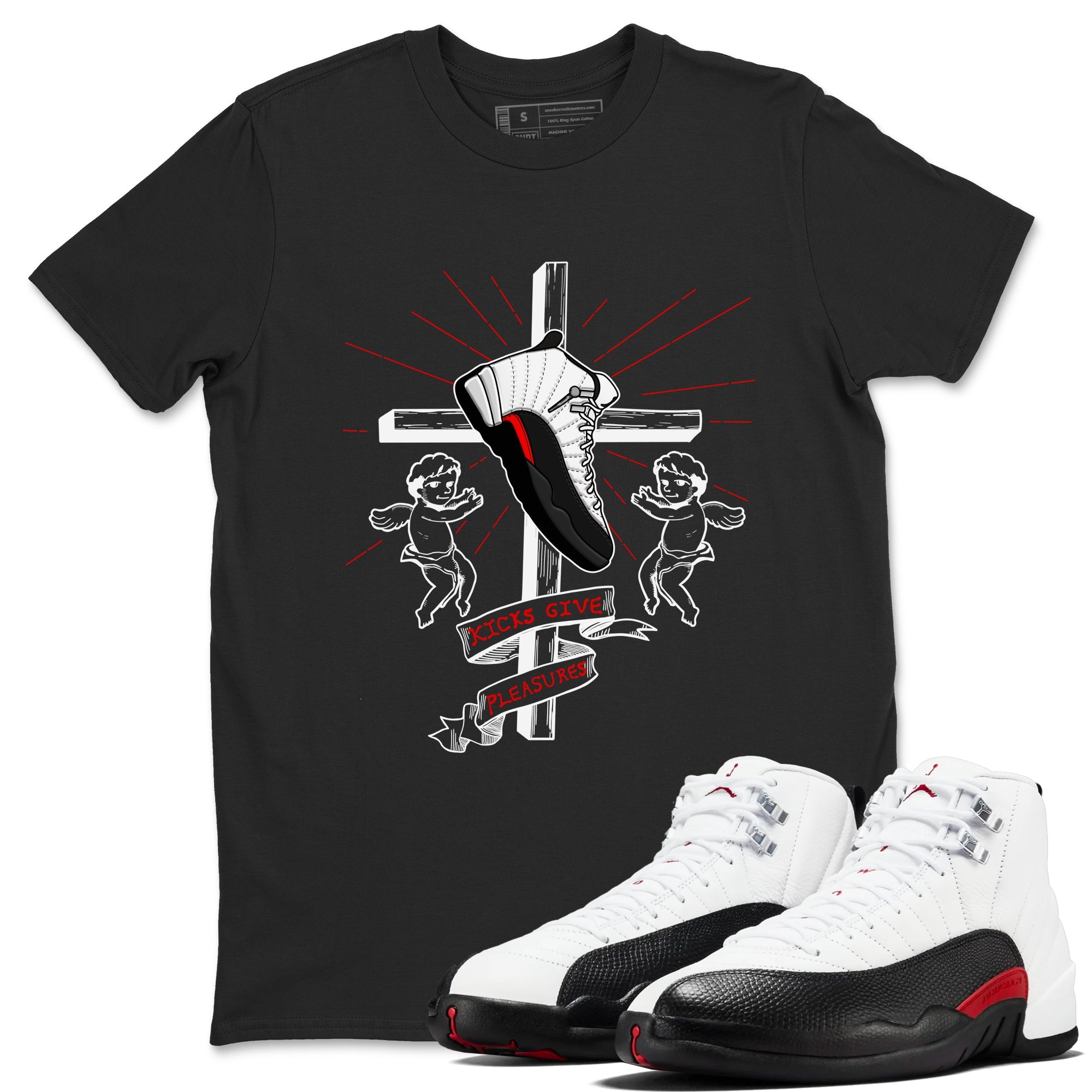 Air Jordan 12 Red Taxi shirts to match jordans Kicks Give Pleasures sneaker match tees 12s Red Taxi SNRT sneaker release Tees unisex cotton Black 1 crew neck shirt