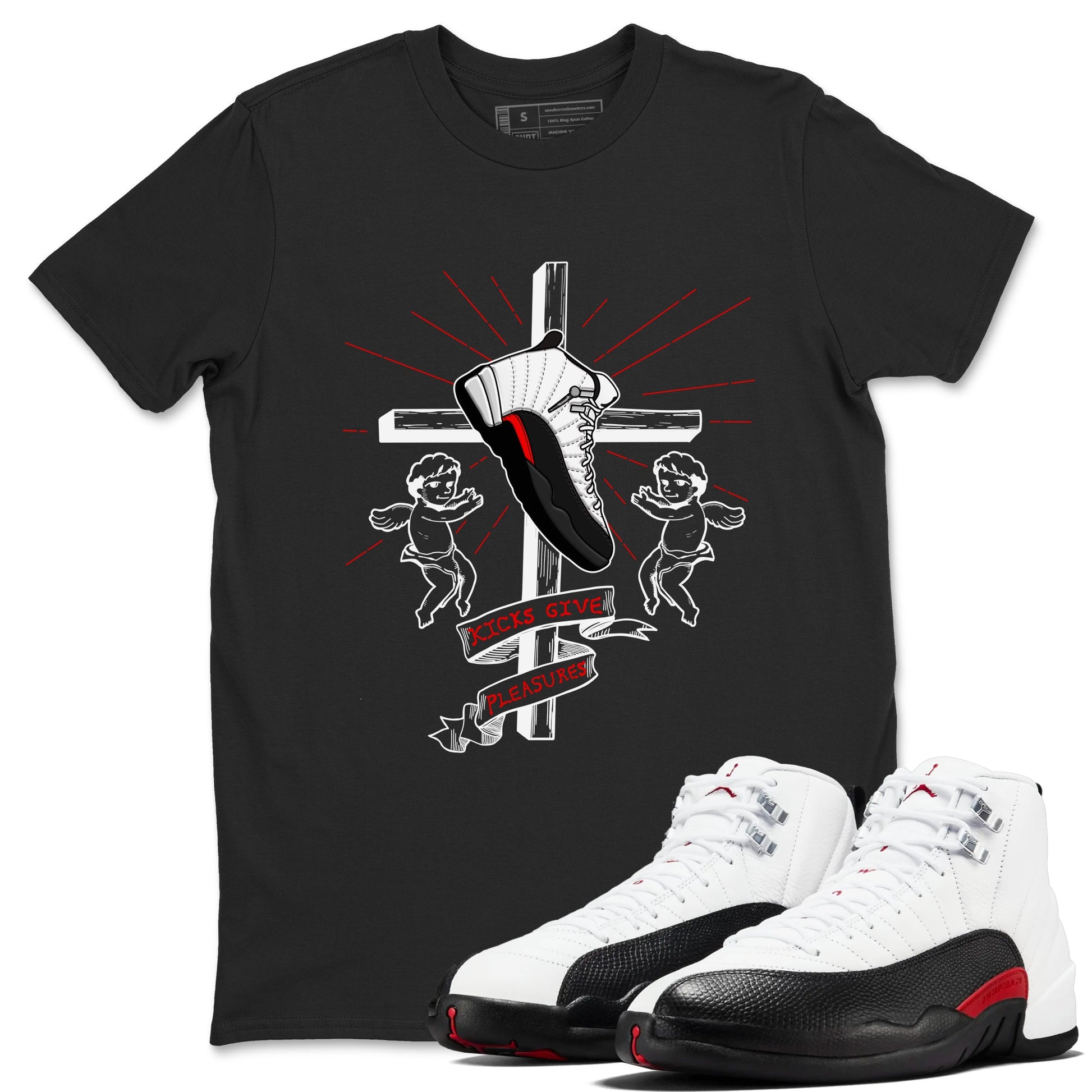 Air Jordan 12 Red Taxi shirts to match jordans Kicks Give Pleasures sneaker match tees 12s Red Taxi SNRT sneaker release Tees unisex cotton Black 1 crew neck shirt