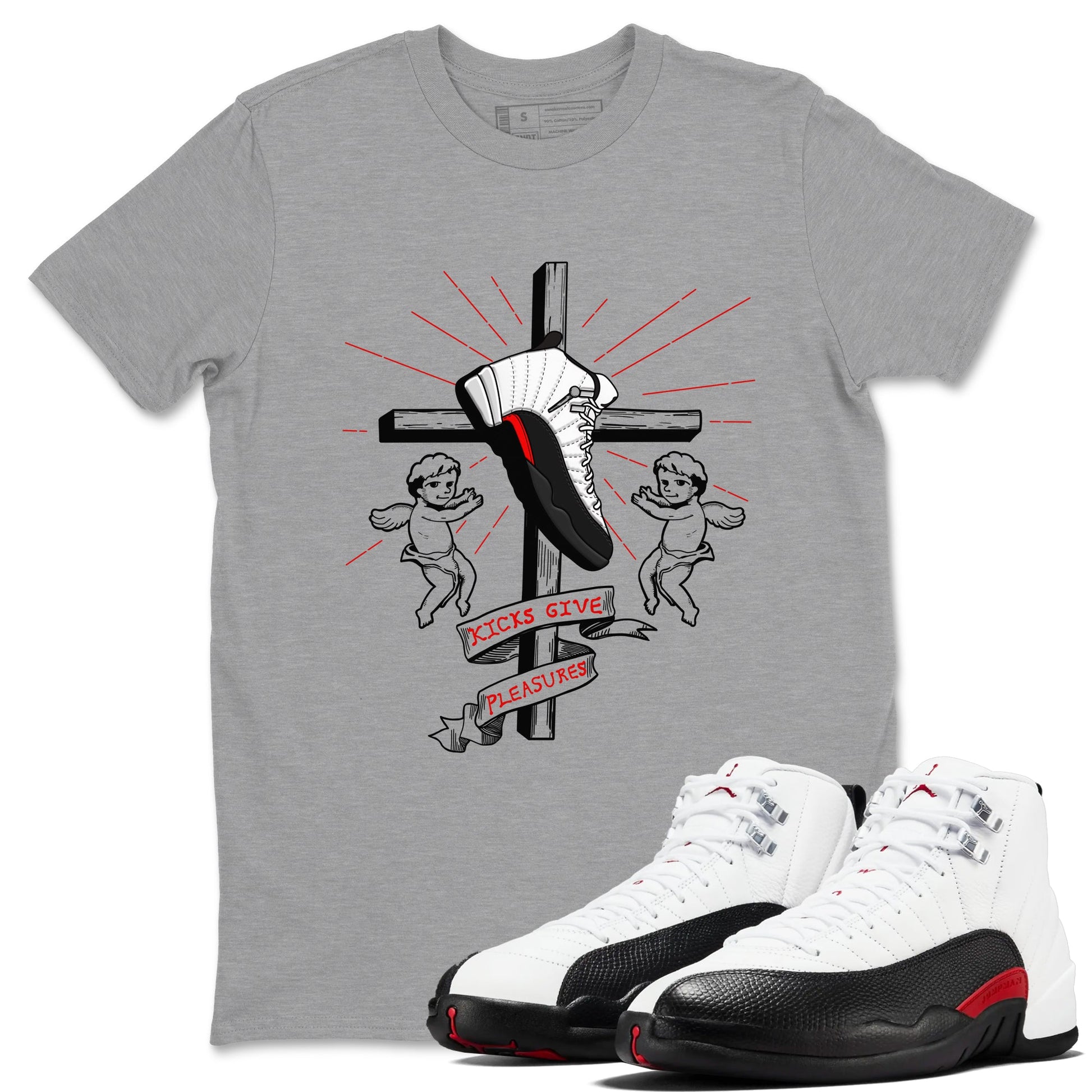 Air Jordan 12 Red Taxi shirts to match jordans Kicks Give Pleasures sneaker match tees 12s Red Taxi SNRT sneaker release Tees unisex cotton Heather Grey 1 crew neck shirt