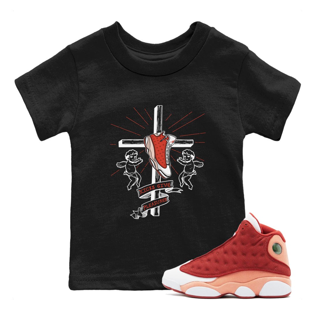 13s Dune Red shirts to match jordans Kicks Give Pleasures sneaker match tees Air Jordan 13 Dune Red SNRT Sneaker Tees streetwear brand Baby and Youth Black 1 cotton tee