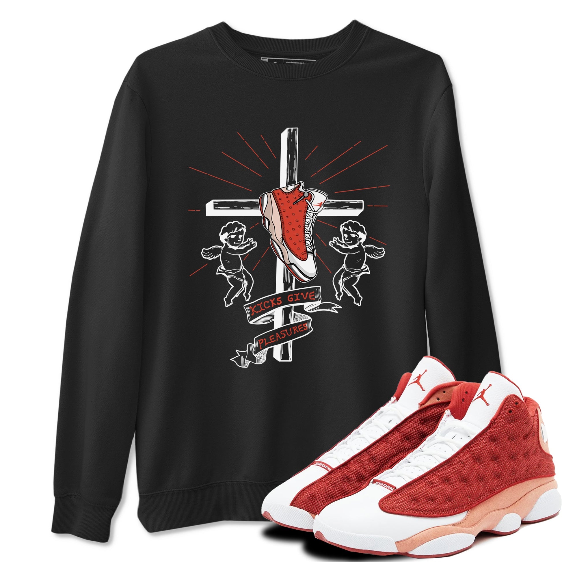 13s Dune Red shirts to match jordans Kicks Give Pleasures sneaker match tees Air Jordan 13 Dune Red SNRT Sneaker Tees streetwear brand Black 1 unisex cotton tee