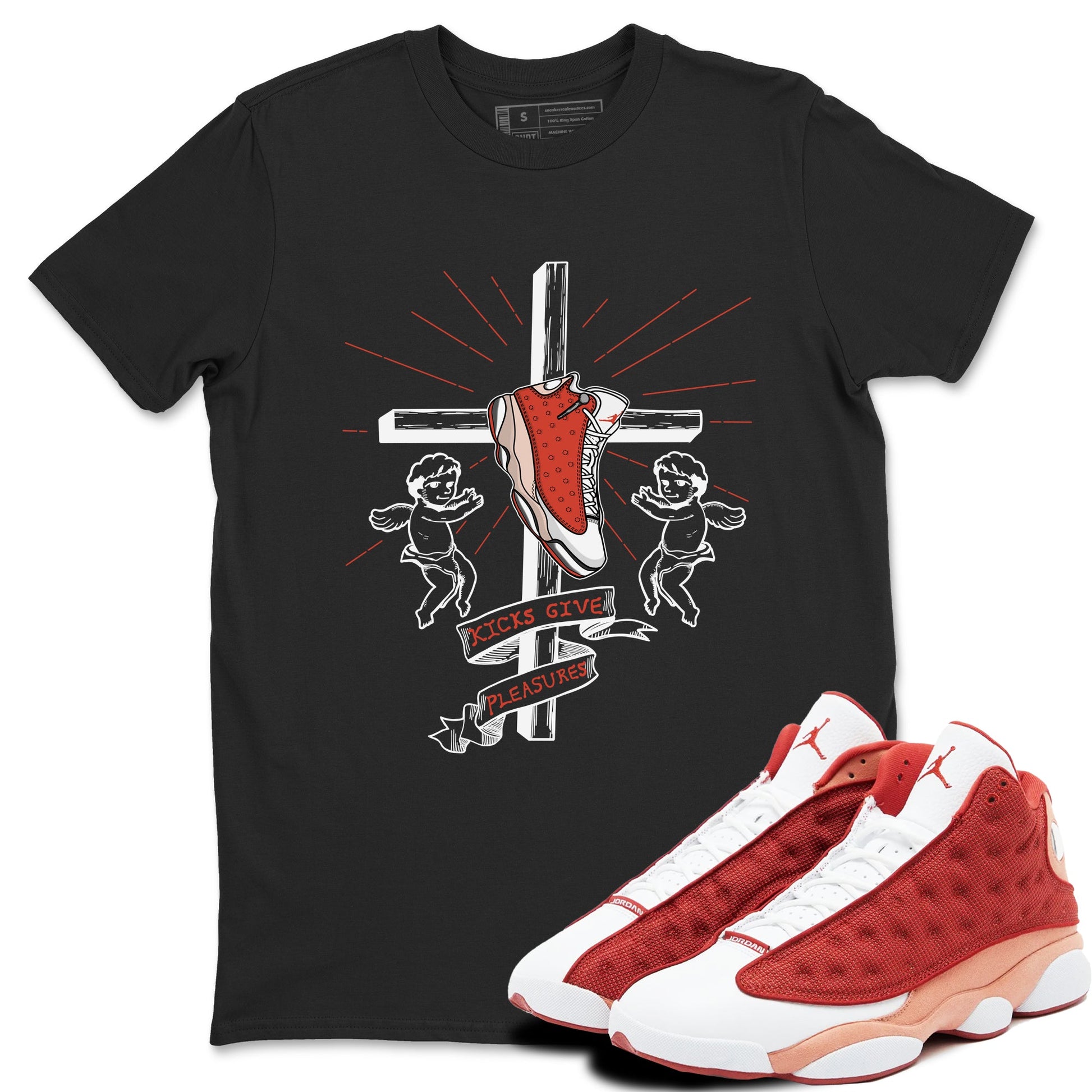 13s Dune Red shirts to match jordans Kicks Give Pleasures sneaker match tees Air Jordan 13 Dune Red SNRT Sneaker Tees streetwear brand Black 1 unisex cotton tee