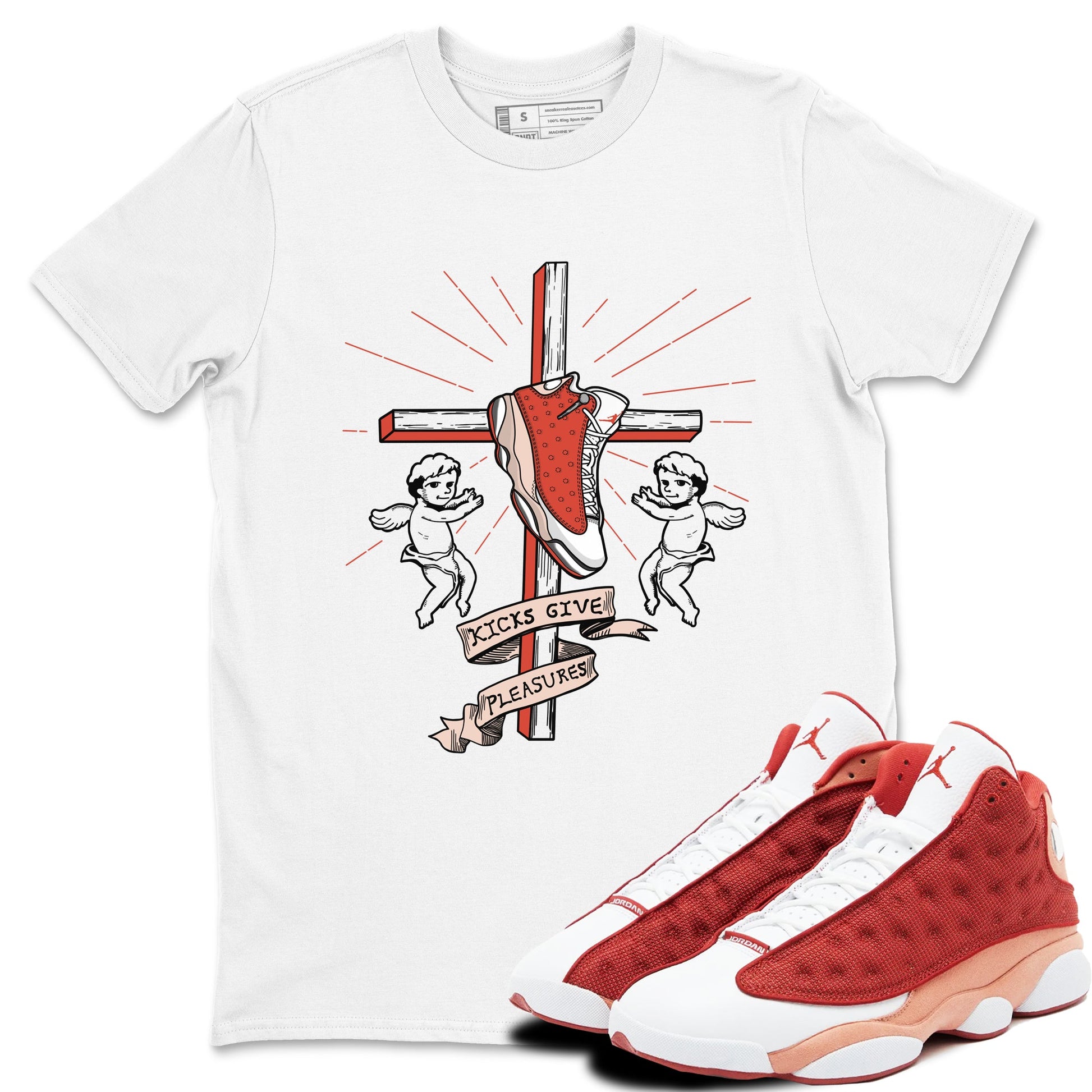 13s Dune Red shirts to match jordans Kicks Give Pleasures sneaker match tees Air Jordan 13 Dune Red SNRT Sneaker Tees streetwear brand White 1 unisex cotton tee