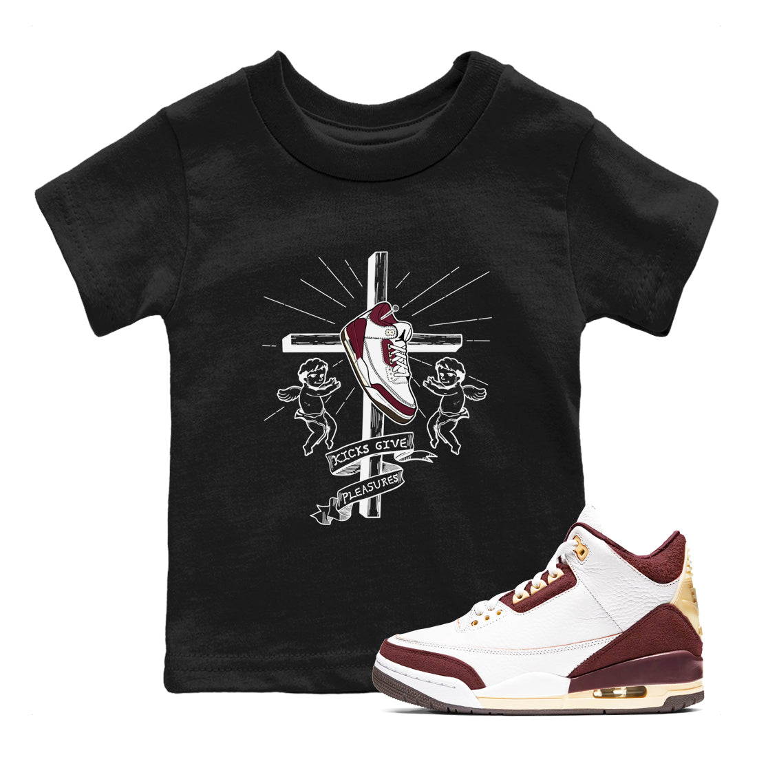 AJ3 A Ma Maniere x Burgundy Crush shirts to match jordans Kicks Give Pleasures sneaker match tees A Ma Maniére x Air Jordan 3 "Burgundy Crush" SNRT Sneaker Tees streetwear brand Baby and Youth Black 1 cotton tee