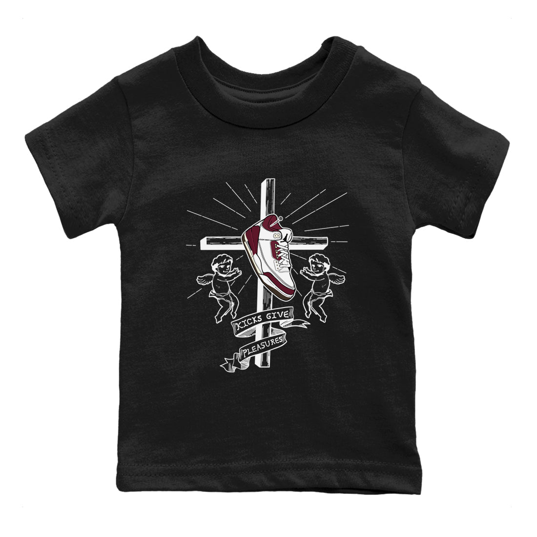 AJ3 A Ma Maniere x Burgundy Crush shirts to match jordans Kicks Give Pleasures sneaker match tees A Ma Maniére x Air Jordan 3 "Burgundy Crush" SNRT Sneaker Tees streetwear brand Baby and Youth Black 2 cotton tee