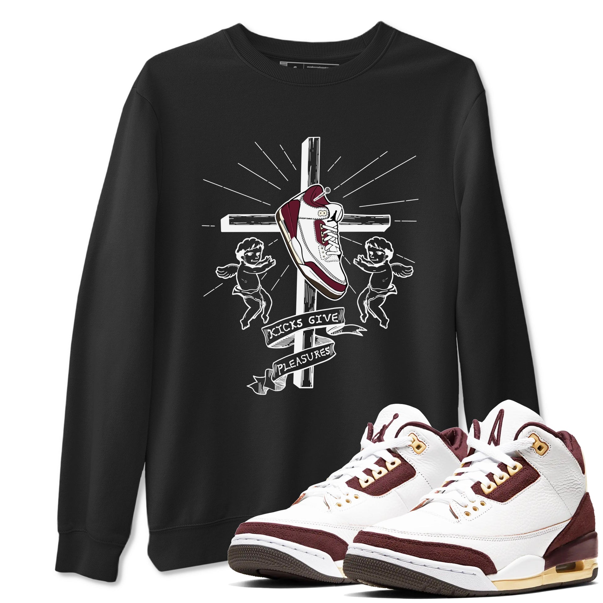 AJ3 A Ma Maniere x Burgundy Crush shirts to match jordans Kicks Give Pleasures sneaker match tees A Ma Maniére x Air Jordan 3 "Burgundy Crush" SNRT Sneaker Tees streetwear brand Black 1 unisex cotton tee