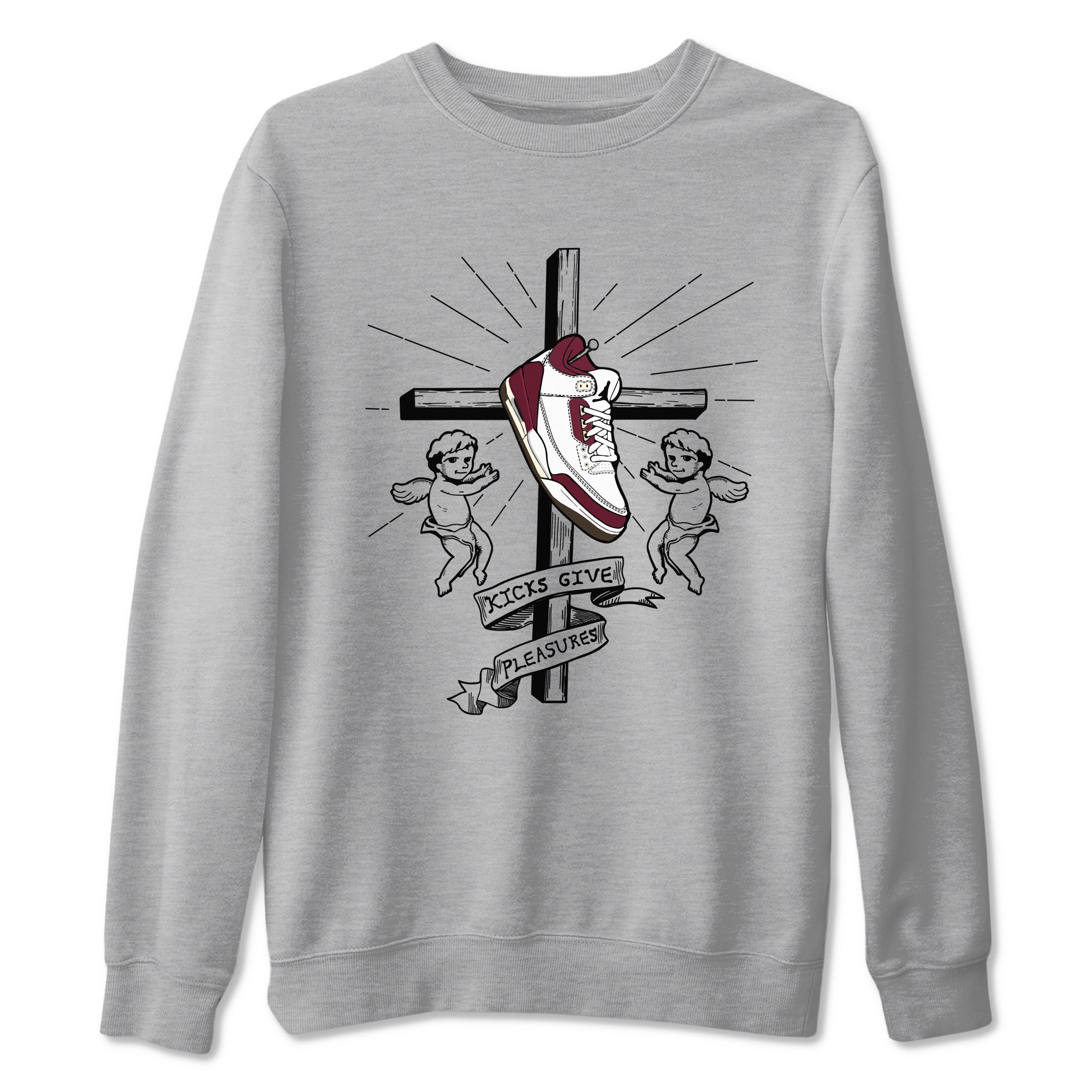AJ3 A Ma Maniere x Burgundy Crush shirts to match jordans Kicks Give Pleasures sneaker match tees A Ma Maniére x Air Jordan 3 "Burgundy Crush" SNRT Sneaker Tees streetwear brand Heather Grey 2 unisex cotton tee