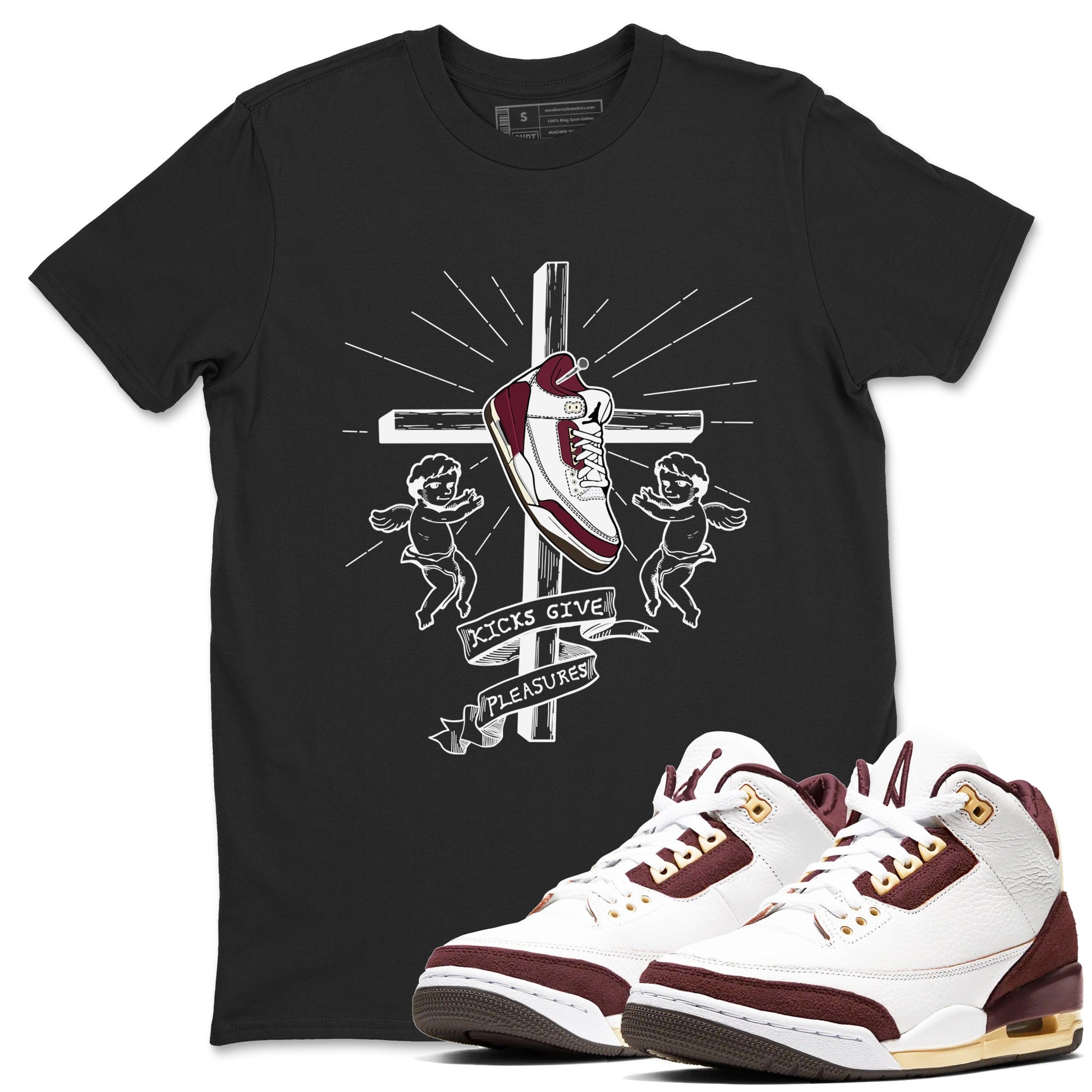 AJ3 A Ma Maniere x Burgundy Crush shirts to match jordans Kicks Give Pleasures sneaker match tees A Ma Maniére x Air Jordan 3 "Burgundy Crush" SNRT Sneaker Tees streetwear brand Black 1 unisex cotton tee