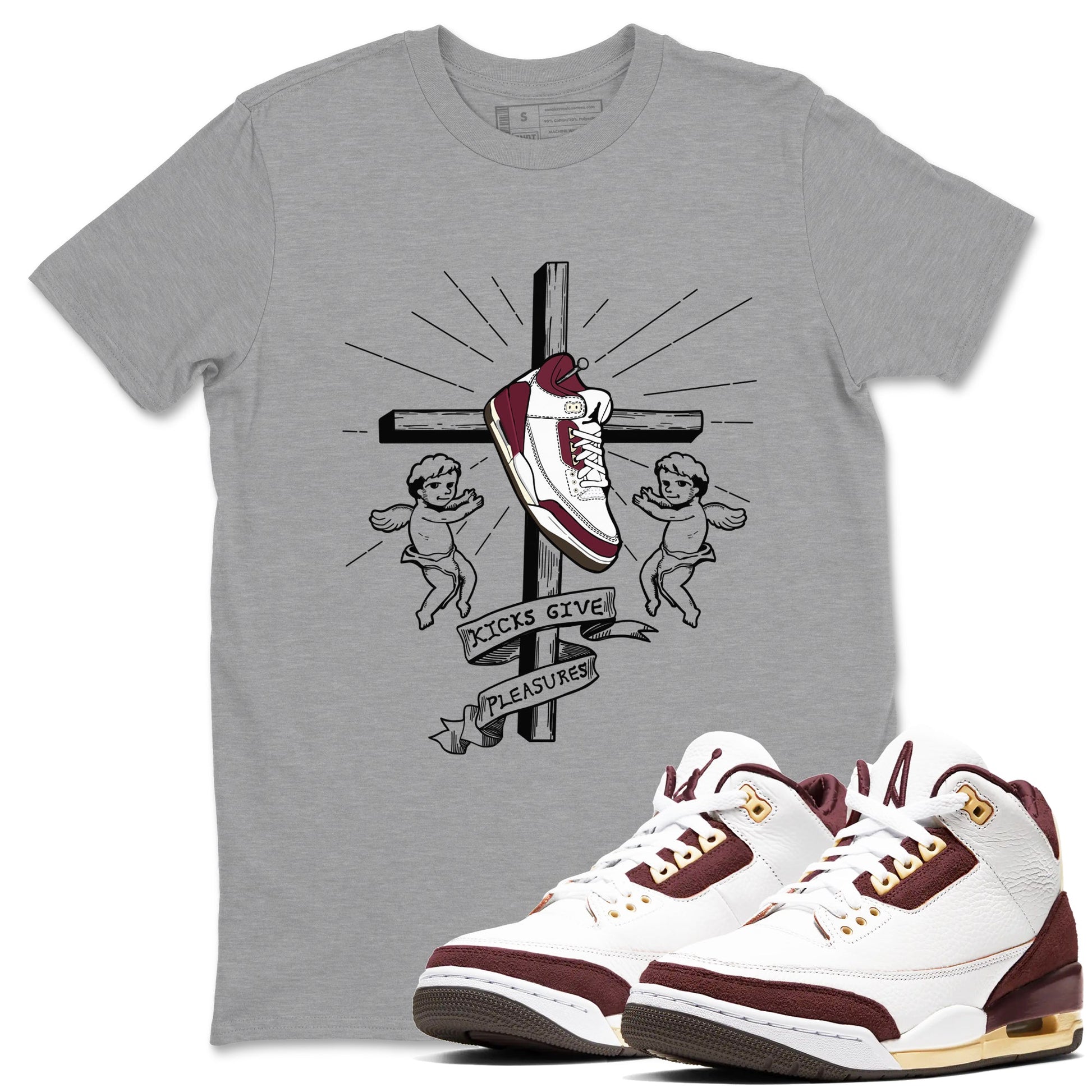 AJ3 A Ma Maniere x Burgundy Crush shirts to match jordans Kicks Give Pleasures sneaker match tees A Ma Maniére x Air Jordan 3 "Burgundy Crush" SNRT Sneaker Tees streetwear brand Heather Grey 1 unisex cotton tee