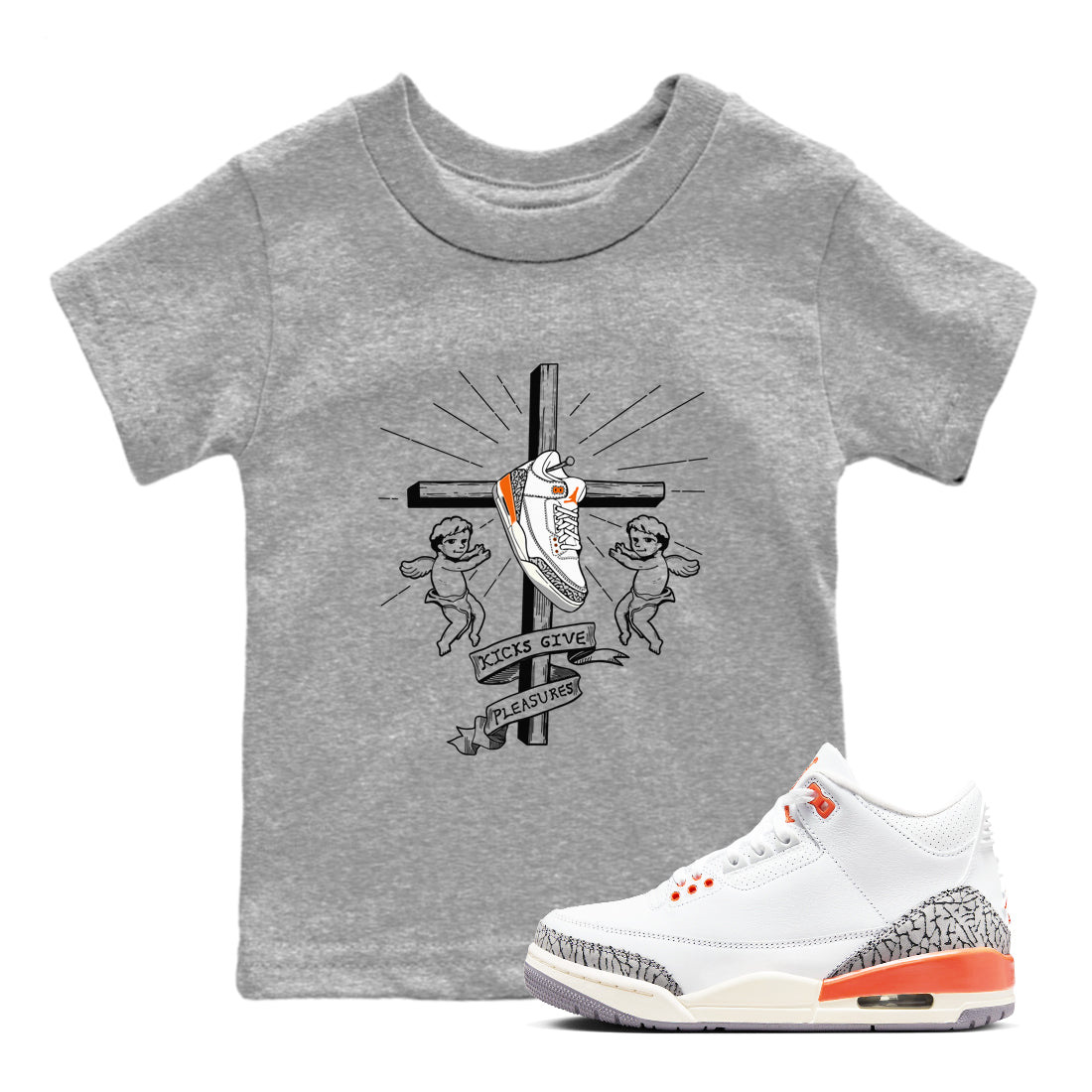 AJ3 Georgia Peach shirt to match jordans Kicks Give Pleasures sneaker tees Air Jordan 3 Georgia Peach SNRT sneaker release tees baby toddler Heather Grey 1 cotton Shirt