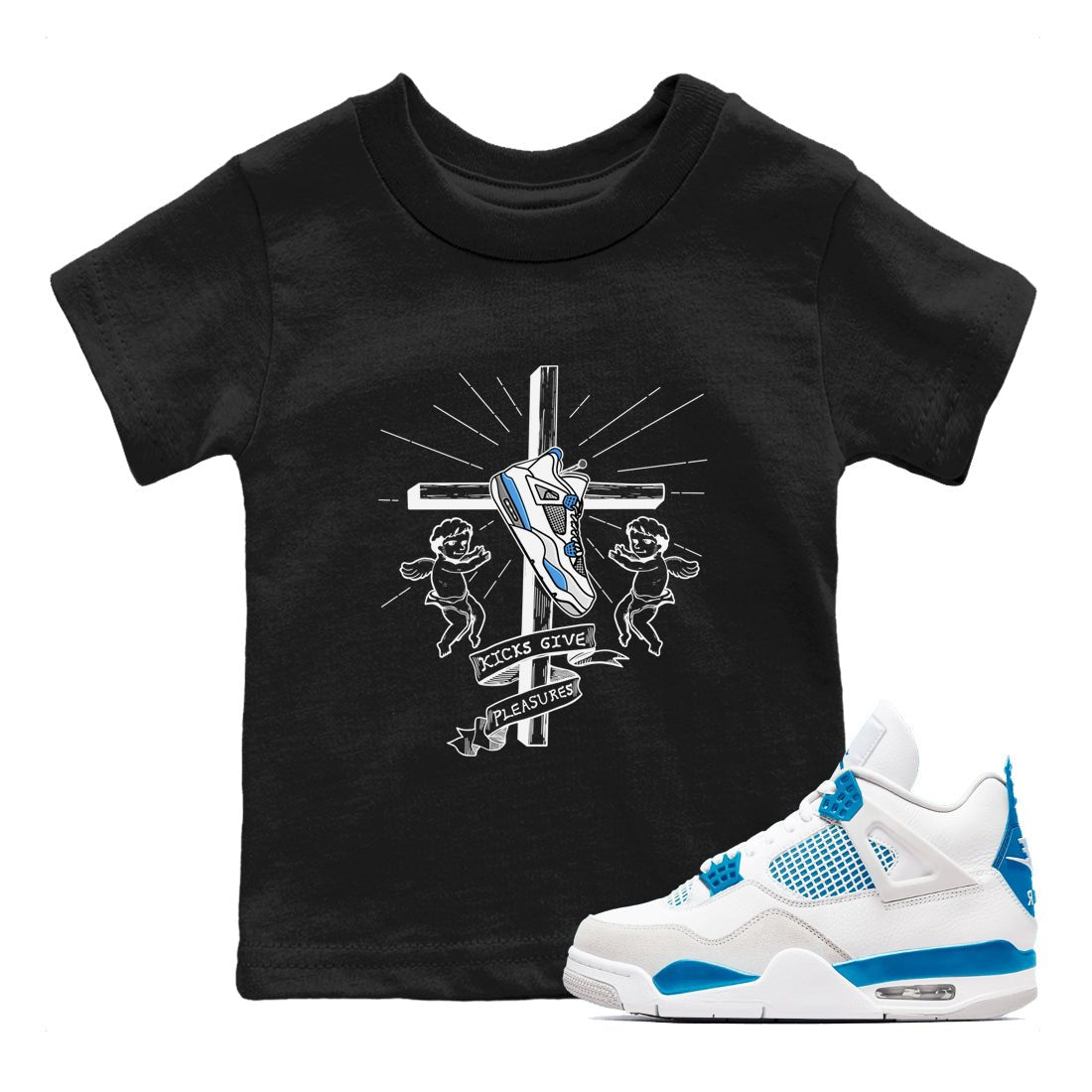 4s Military Blue shirt to match jordans Kicks Give Pleasures sneaker tees Air Jordan 4 Military Blue SNRT sneaker release tees baby toddler Black 1 cotton Shirt