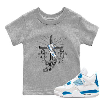 4s Military Blue shirt to match jordans Kicks Give Pleasures sneaker tees Air Jordan 4 Military Blue SNRT sneaker release tees baby toddler Heather Grey 1 cotton Shirt