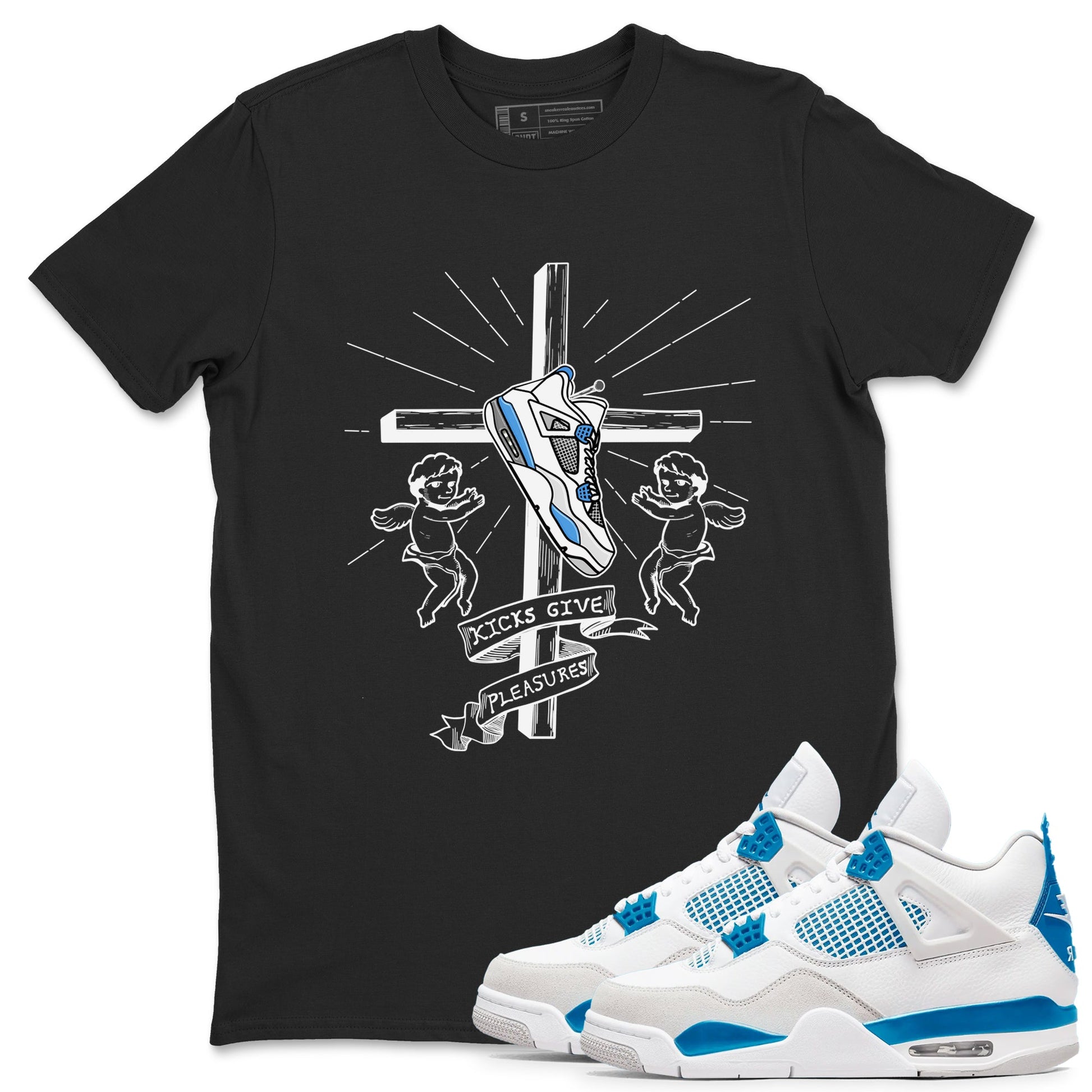 4s Military Blue shirt to match jordans Kicks Give Pleasures sneaker tees Air Jordan 4 Military Blue SNRT Sneaker Release Tees unisex cotton Black 1 crew neck shirt