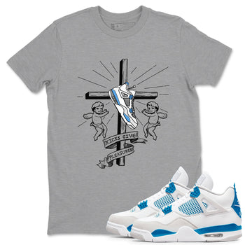 4s Military Blue shirt to match jordans Kicks Give Pleasures sneaker tees Air Jordan 4 Military Blue SNRT Sneaker Release Tees unisex cotton Heather Grey 1 crew neck shirt