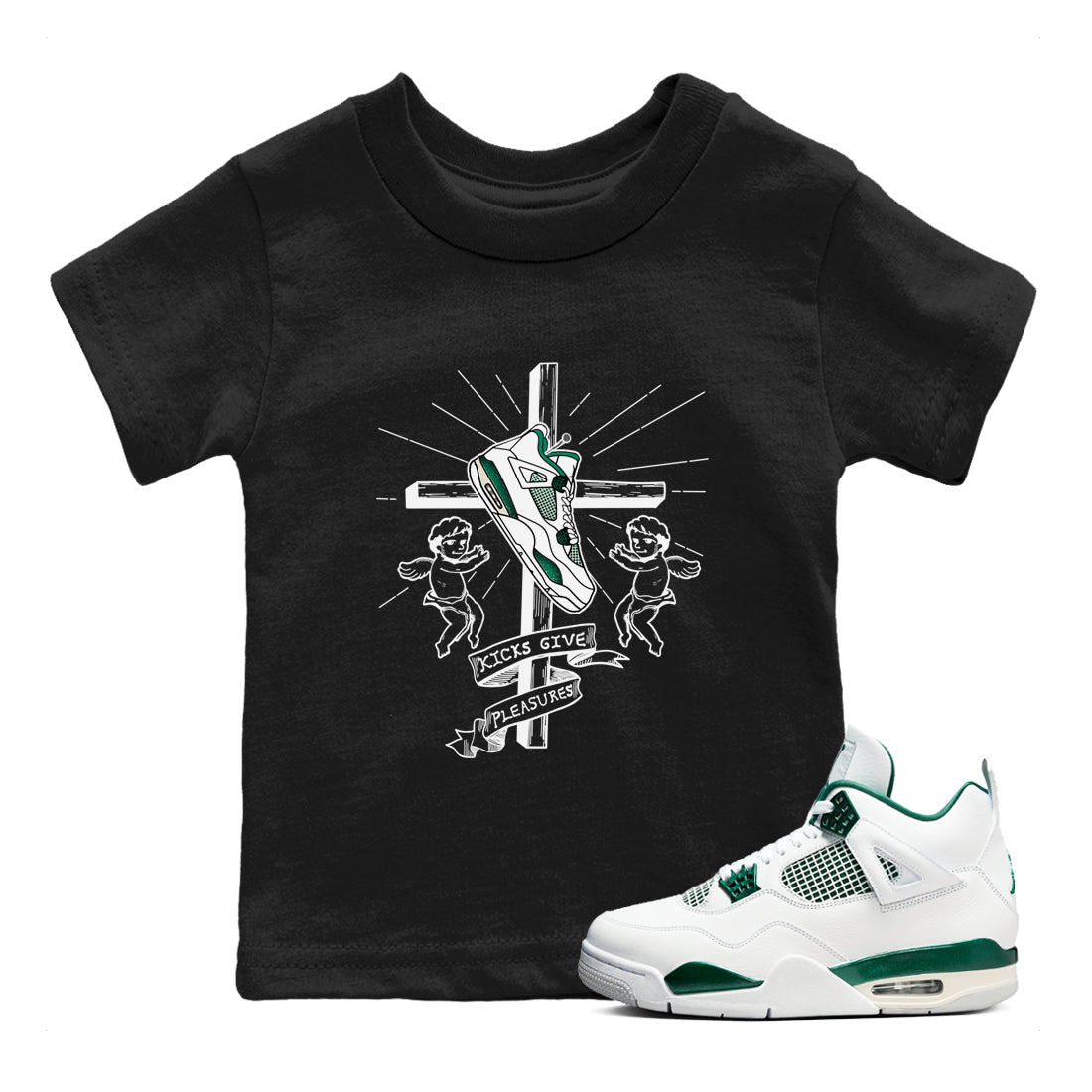 4s Oxidized Green shirts to match jordans Kicks Give Pleasures sneaker match tees Air Jordan 4 Oxidized Green SNRT Sneaker Tees streetwear brand Baby and Youth Black 1 cotton tee