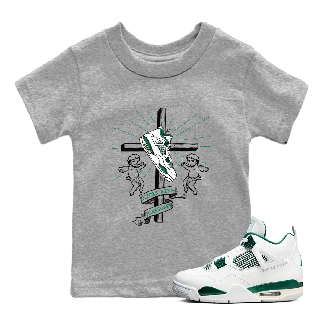 4s Oxidized Green shirts to match jordans Kicks Give Pleasures sneaker match tees Air Jordan 4 Oxidized Green SNRT Sneaker Tees streetwear brand Baby and Youth Heather Grey 1 cotton tee