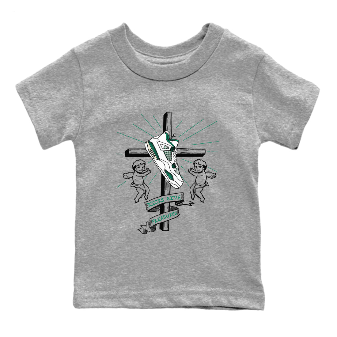 4s Oxidized Green shirts to match jordans Kicks Give Pleasures sneaker match tees Air Jordan 4 Oxidized Green SNRT Sneaker Tees streetwear brand Baby and Youth Heather Grey 2 cotton tee