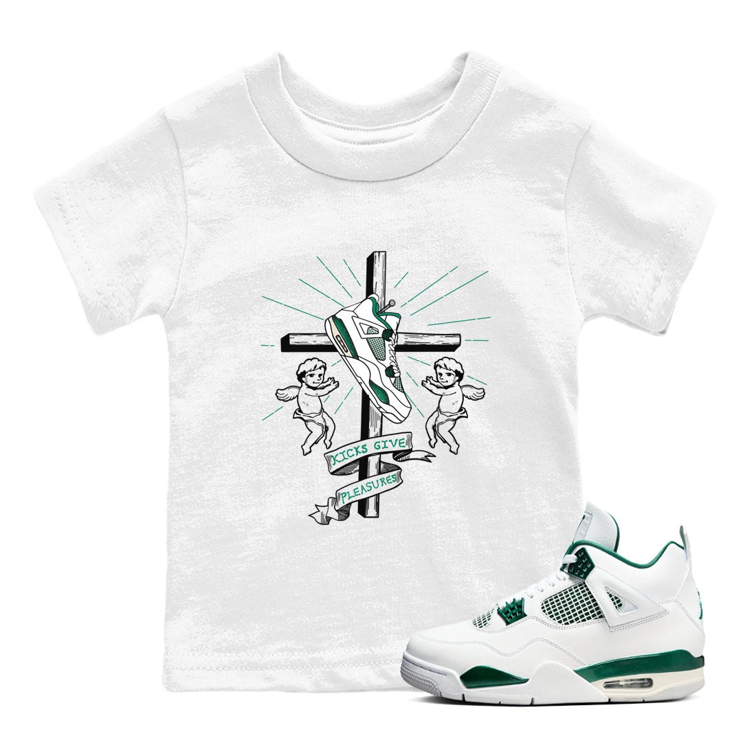 4s Oxidized Green shirts to match jordans Kicks Give Pleasures sneaker match tees Air Jordan 4 Oxidized Green SNRT Sneaker Tees streetwear brand Baby and Youth White 1 cotton tee