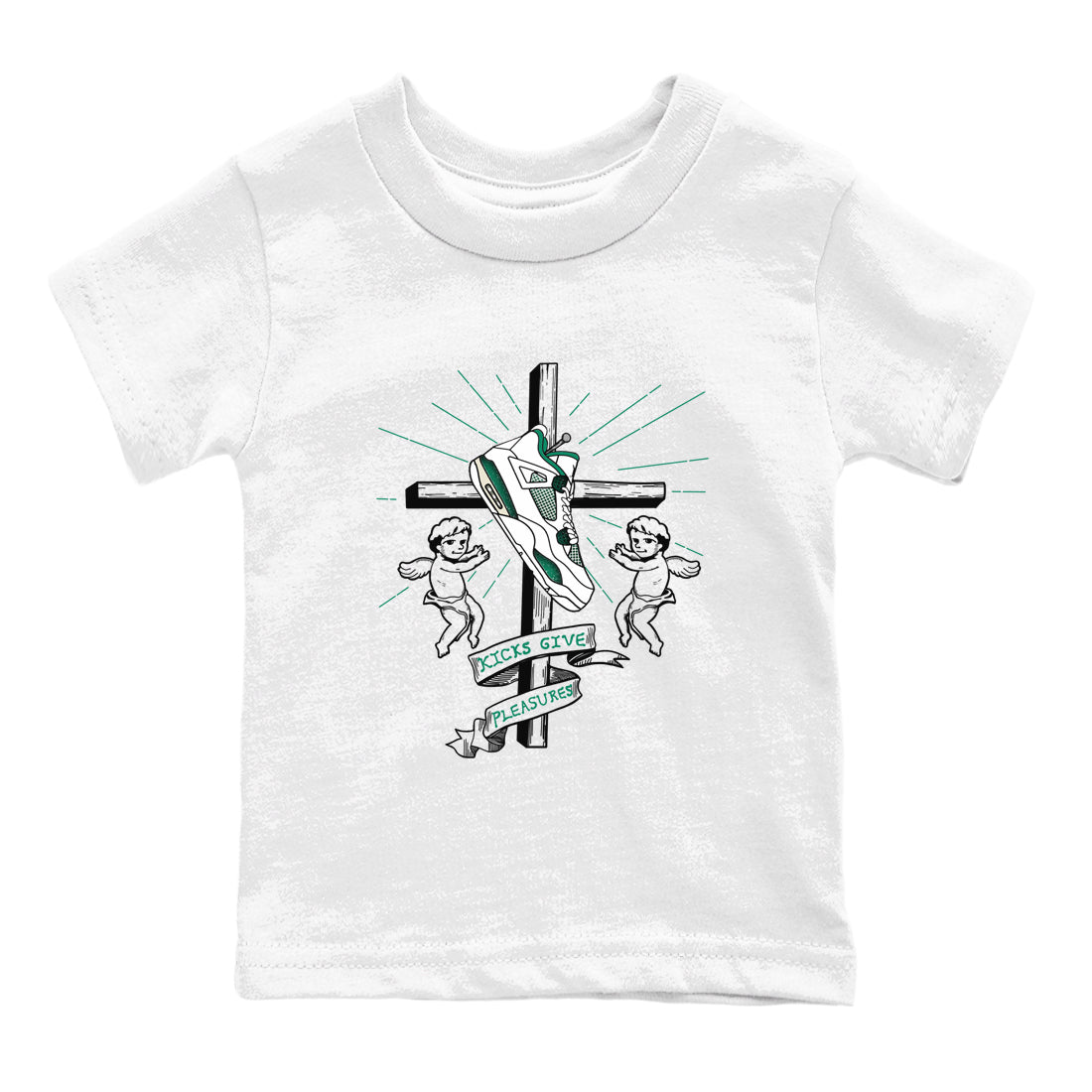 4s Oxidized Green shirts to match jordans Kicks Give Pleasures sneaker match tees Air Jordan 4 Oxidized Green SNRT Sneaker Tees streetwear brand Baby and Youth White 2 cotton tee