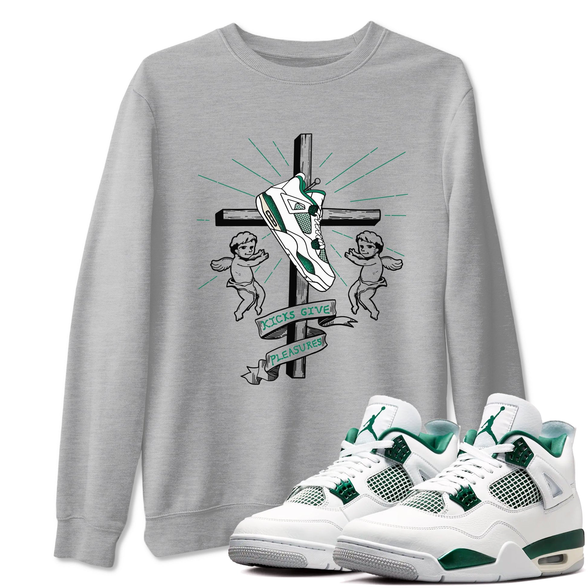 4s Oxidized Green shirts to match jordans Kicks Give Pleasures sneaker match tees Air Jordan 4 Oxidized Green SNRT Sneaker Tees streetwear brand Heather Grey 1 unisex cotton tee