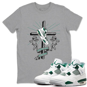 4s Oxidized Green shirts to match jordans Kicks Give Pleasures sneaker match tees Air Jordan 4 Oxidized Green SNRT Sneaker Tees streetwear brand Heather Grey 1 unisex cotton tee