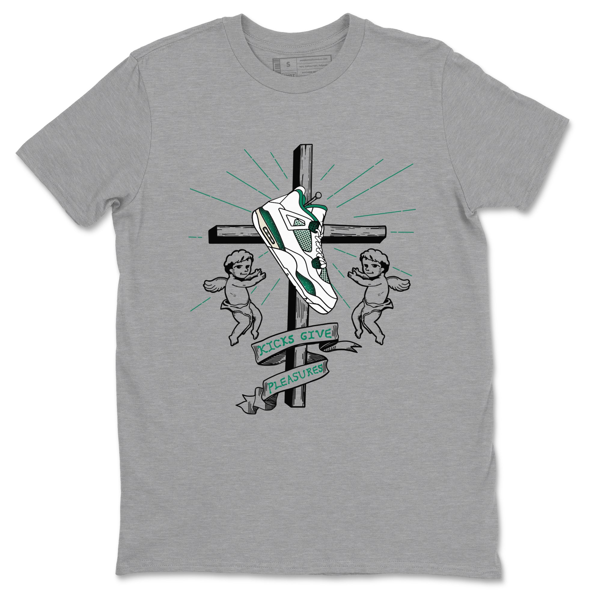 4s Oxidized Green shirts to match jordans Kicks Give Pleasures sneaker match tees Air Jordan 4 Oxidized Green SNRT Sneaker Tees streetwear brand Heather Grey 2 unisex cotton tee
