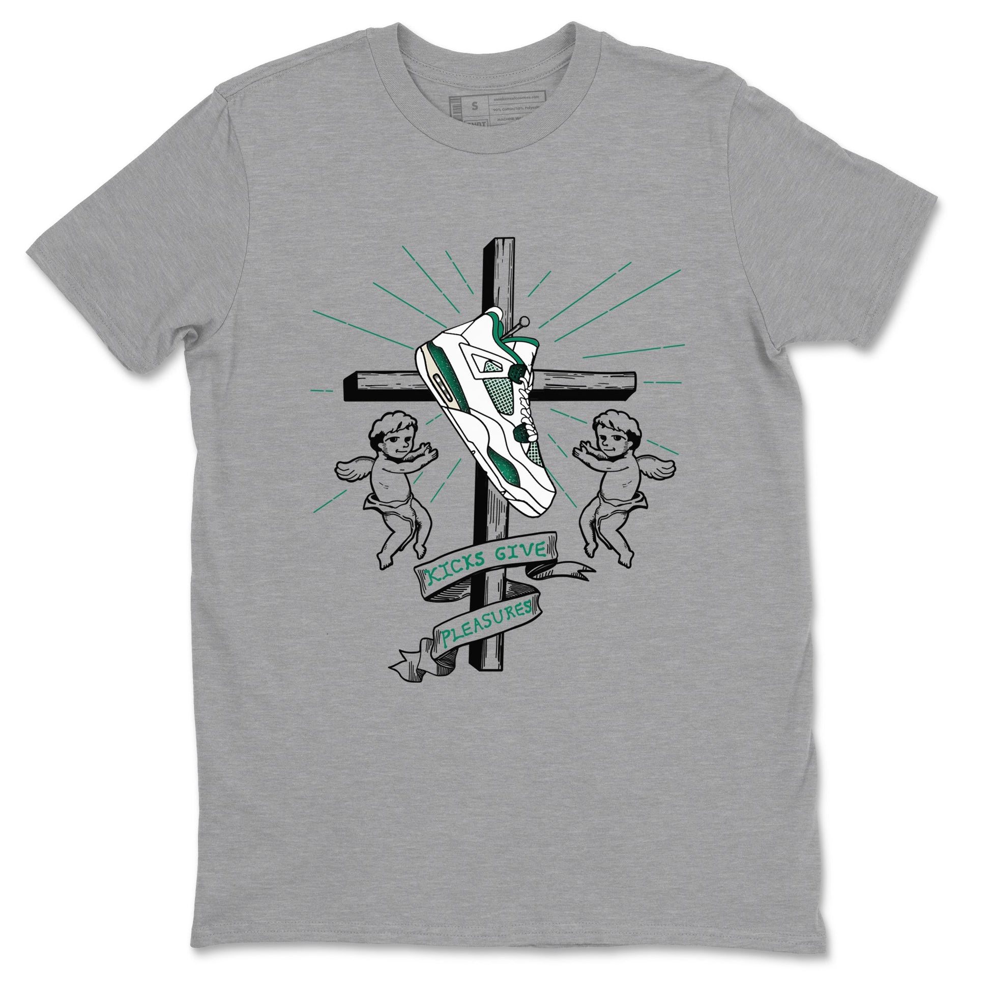 4s Oxidized Green shirts to match jordans Kicks Give Pleasures sneaker match tees Air Jordan 4 Oxidized Green SNRT Sneaker Tees streetwear brand Heather Grey 2 unisex cotton tee