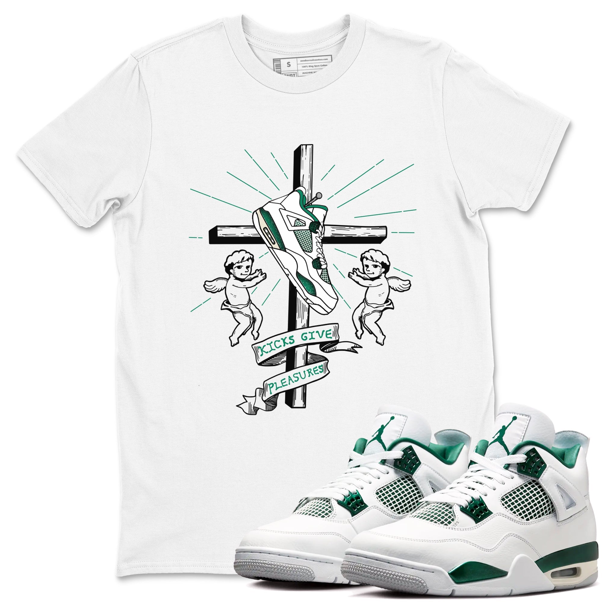 4s Oxidized Green shirts to match jordans Kicks Give Pleasures sneaker match tees Air Jordan 4 Oxidized Green SNRT Sneaker Tees streetwear brand White 1 unisex cotton tee