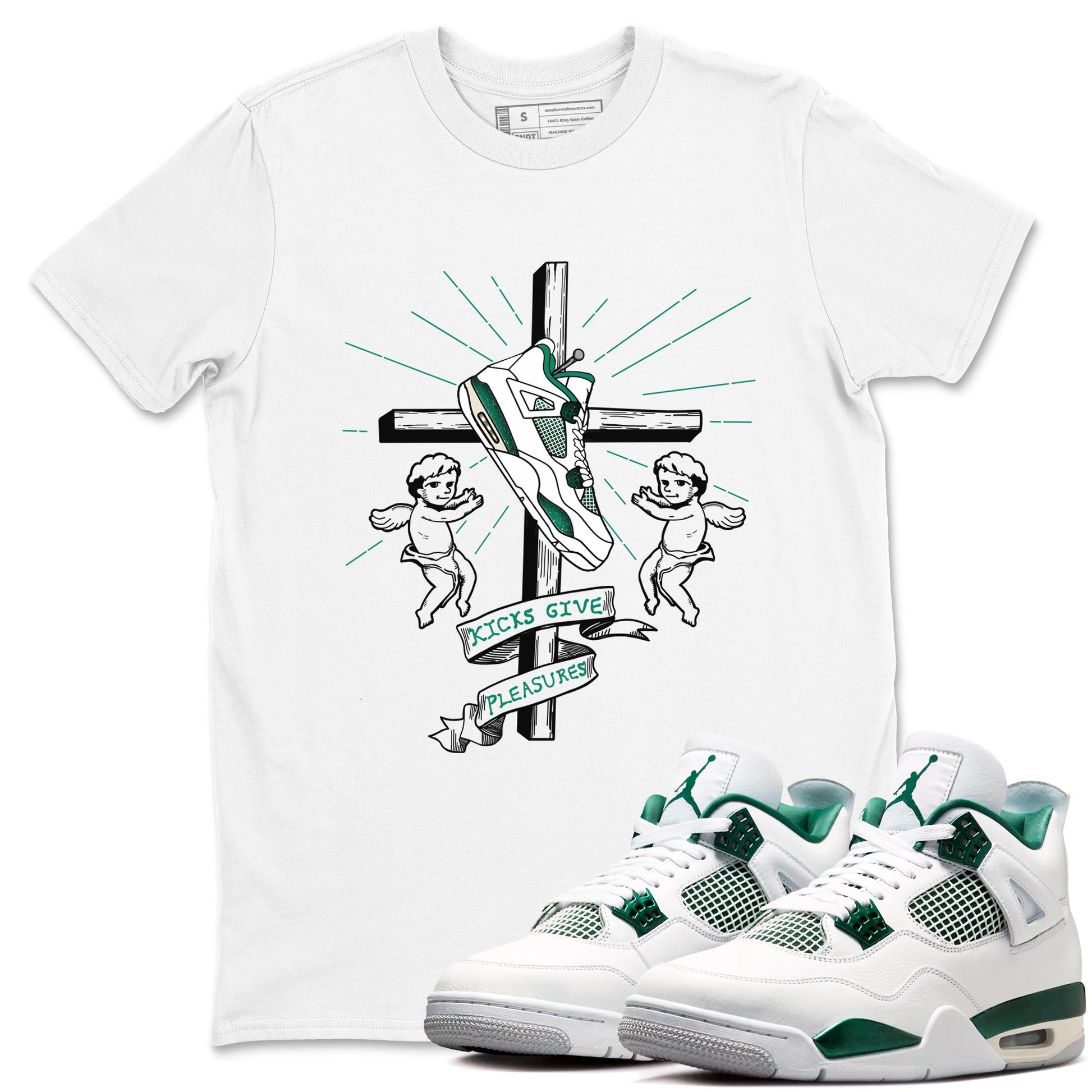 4s Oxidized Green shirts to match jordans Kicks Give Pleasures sneaker match tees Air Jordan 4 Oxidized Green SNRT Sneaker Tees streetwear brand White 1 unisex cotton tee