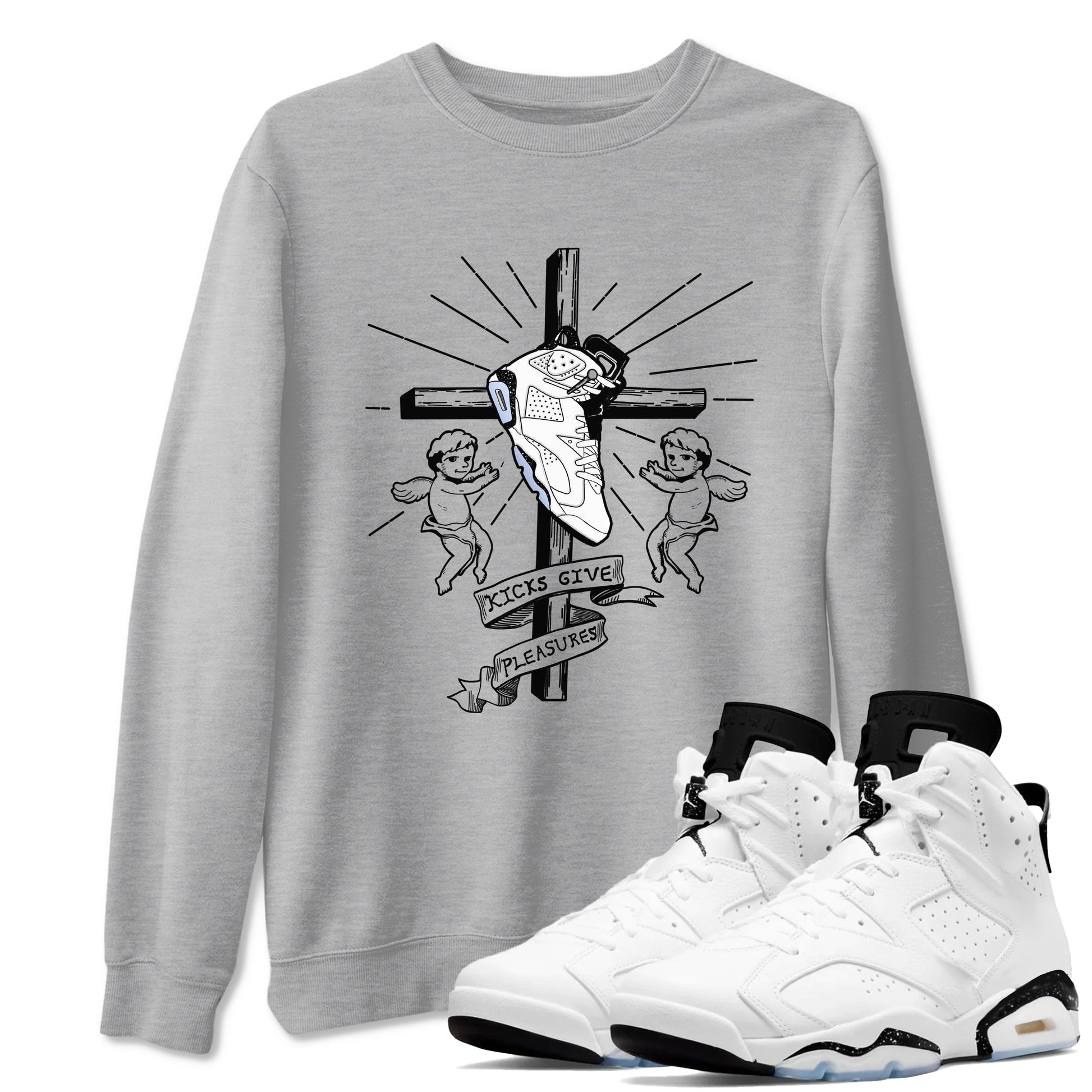6s White Black shirt to match jordans Kicks Give Pleasures sneaker tees Air Jordan 6 White Black SNRT Sneaker Release Tees unisex cotton Heather Grey 1 crew neck shirt